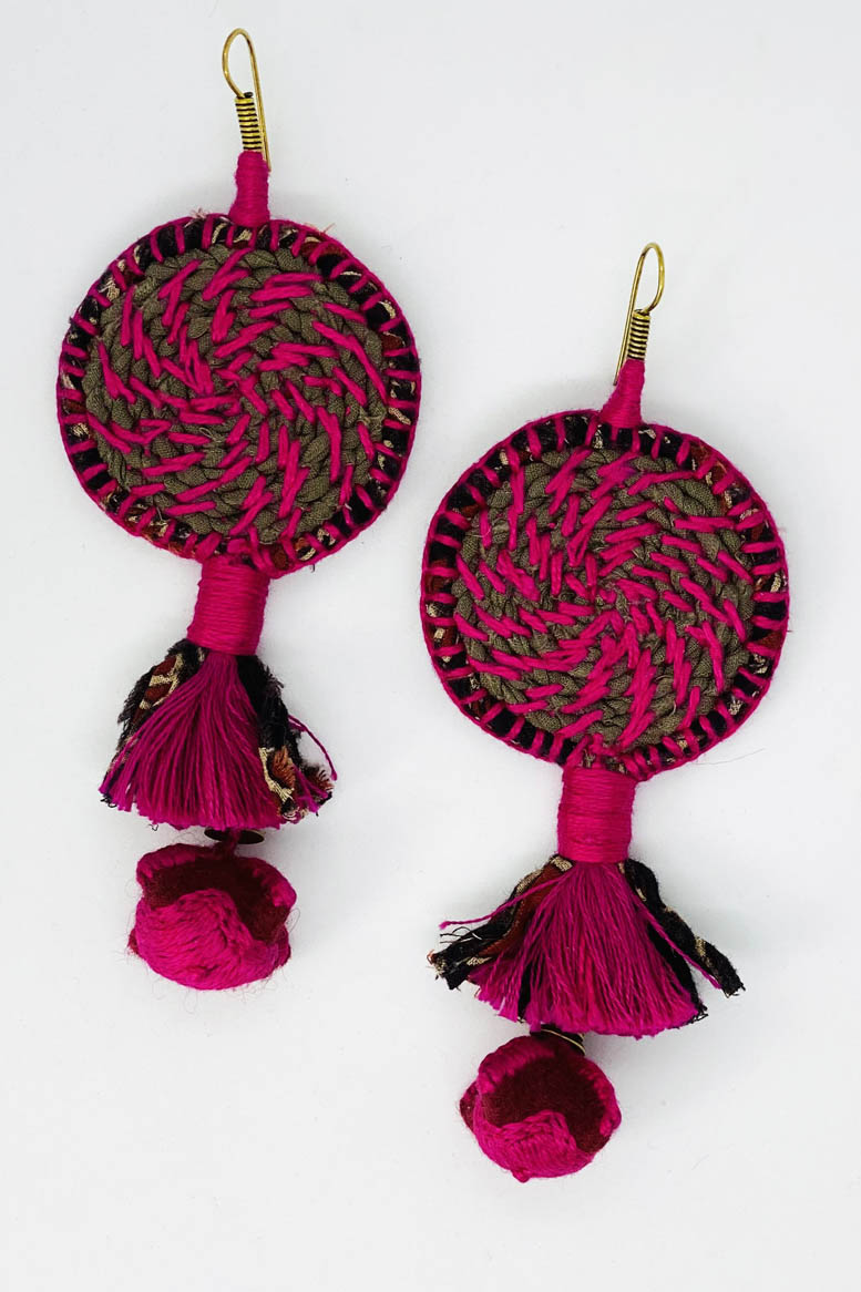 circular earrings fuschia, Sepia stories, Handmade products online, 100% Natural fashion accessories online, Best organic online store, Organic products India, Organic brands online, Natural handmade products , Fashion accessories online, Online store, Praful Makhwana, Mister and Mister, Socially conscious brand, Indian handmade products, Indian designer brand, Indian accessories, earrings online, shop handmade earring for women, handmade earrings, shop earring online, creative earrings, designer earrings, Indian handmade earring, Women earrings, Funky earrings, organic earring brand