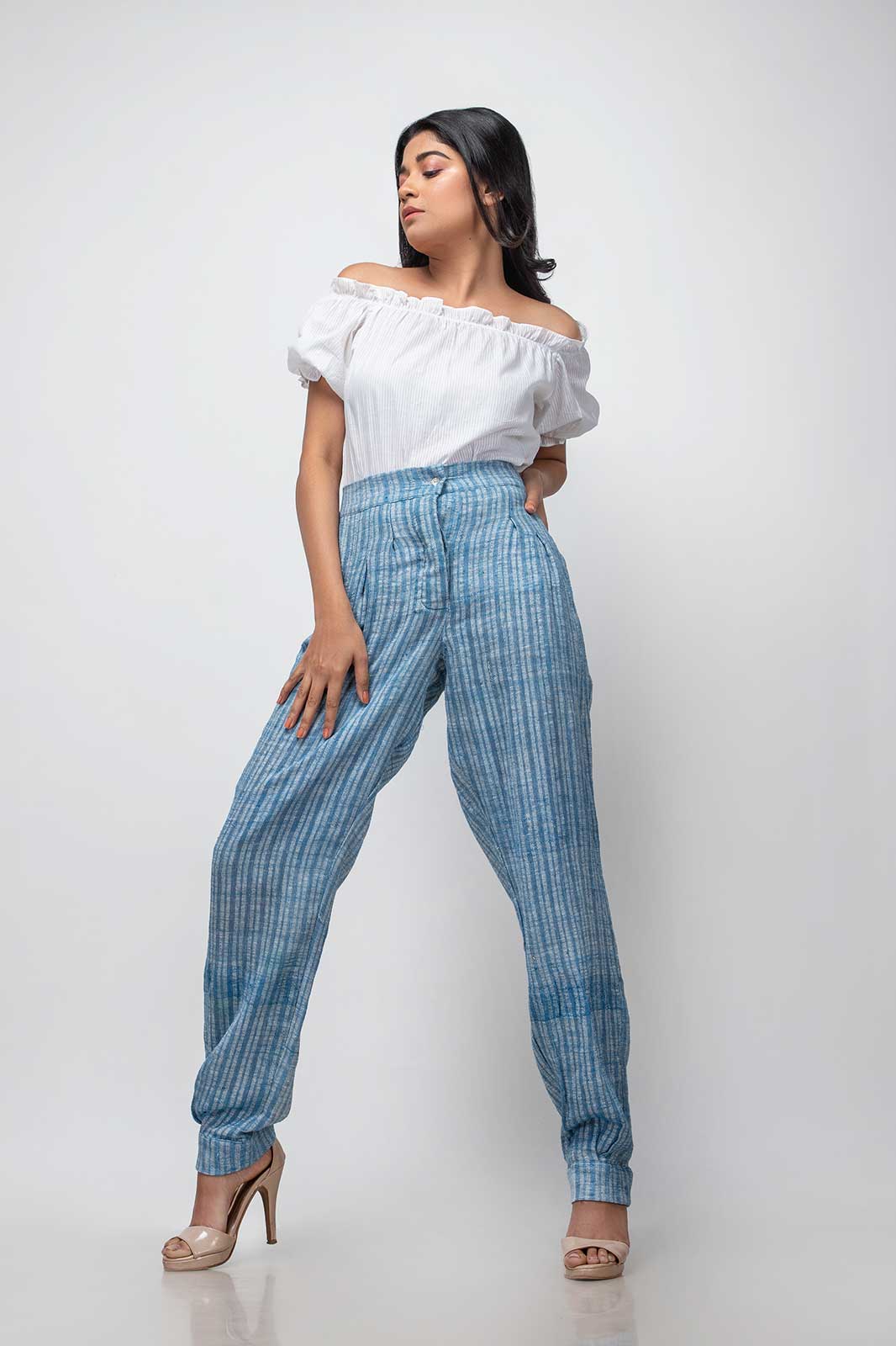 Buy Blue Mid Rise Striped Pants For Women Online in India | VeroModa