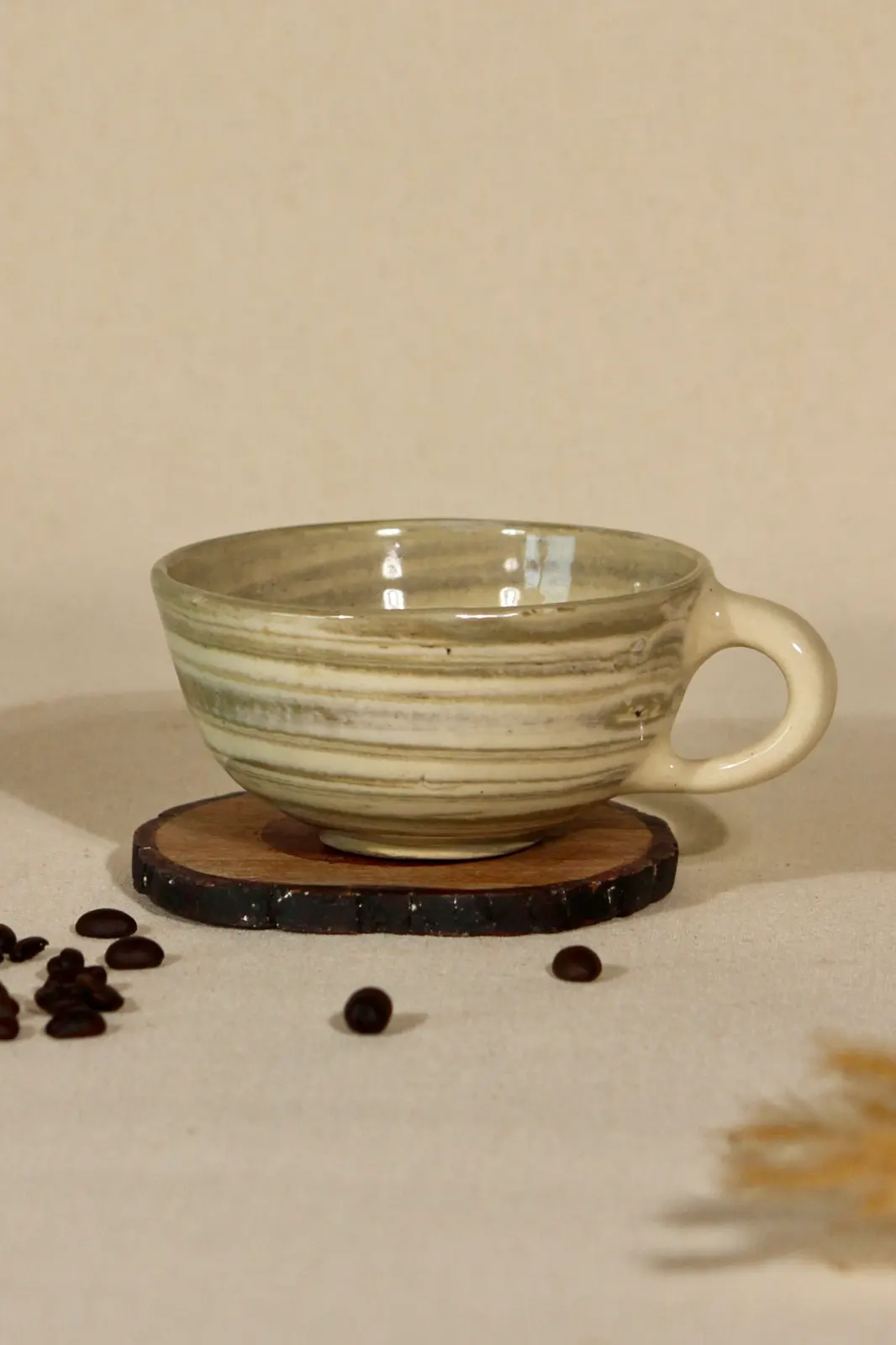 Green ceramic hand thrown cappucino mug, green coffee mug, coffee mug, ceramic coffee mugs, sustainable coffee mugs, handmade coffee mugs, hand painted mugs, Toh, Sepia stories