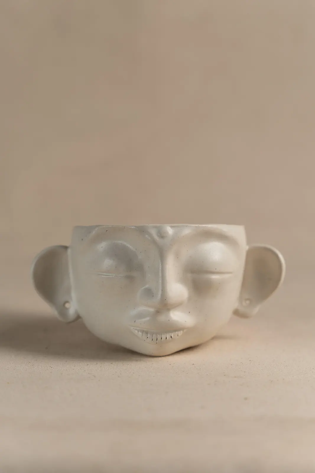 White monk ceramic planter toh with ear, face shape planter, ceramic planter pots, small planter pots, handmade planter, planter pots, planter pots indoor, Toh, Sepia Stories, ceramic planter, small pots, black pots, table pots, indoor pots, handmade pots, indoor planters, tree planters, pots & planters, ceramic planter