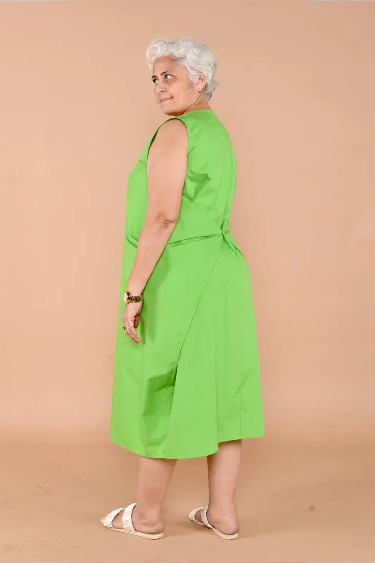 ahana sleevless oversized dress green, oversized dress, oversized dress for women, oversized dress outfit, organic clothing, party wear dress women