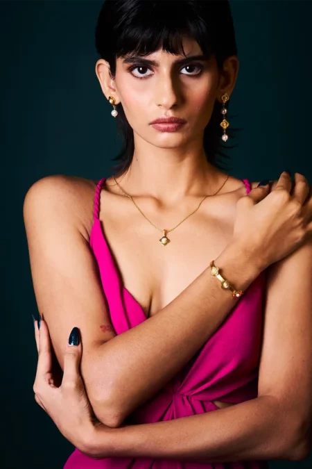 chameli jewellery set mismatched earrings choker bracelet, 18 karat gold earrings, gold earrings, bracelet for woman, gold bracelet
