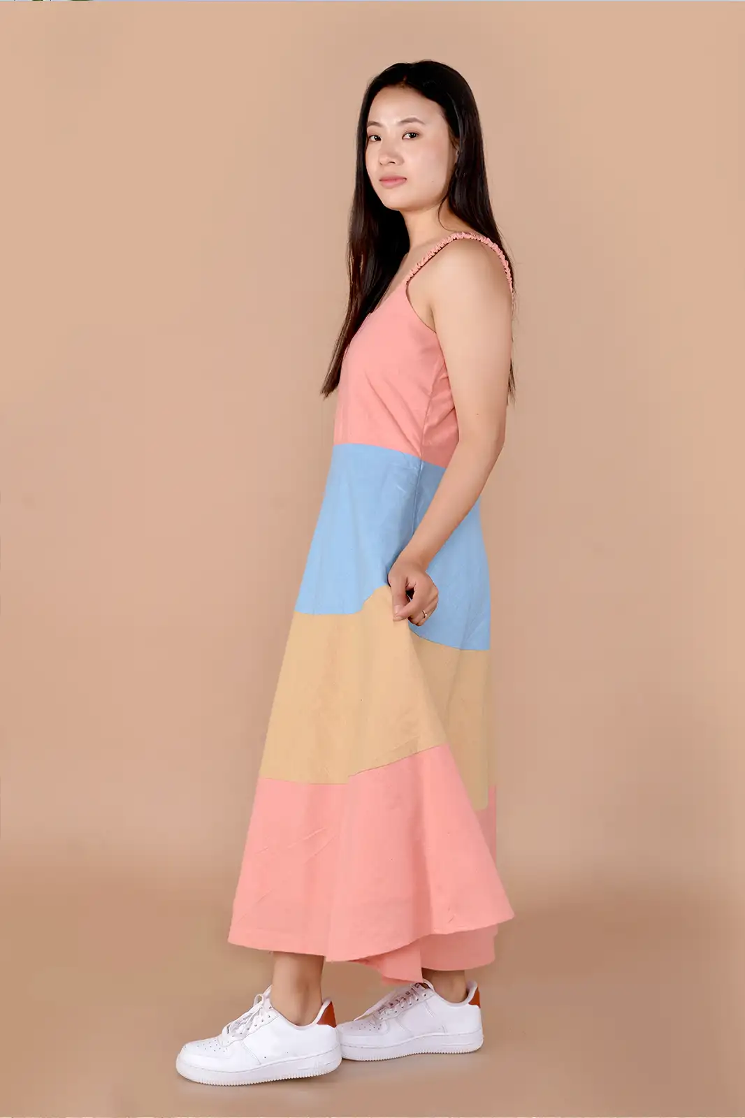 lila sleeveless color block dress, sleeveless dress for women, color blocking clothes, party wear dress women, western dress, women clothing, organic clothing