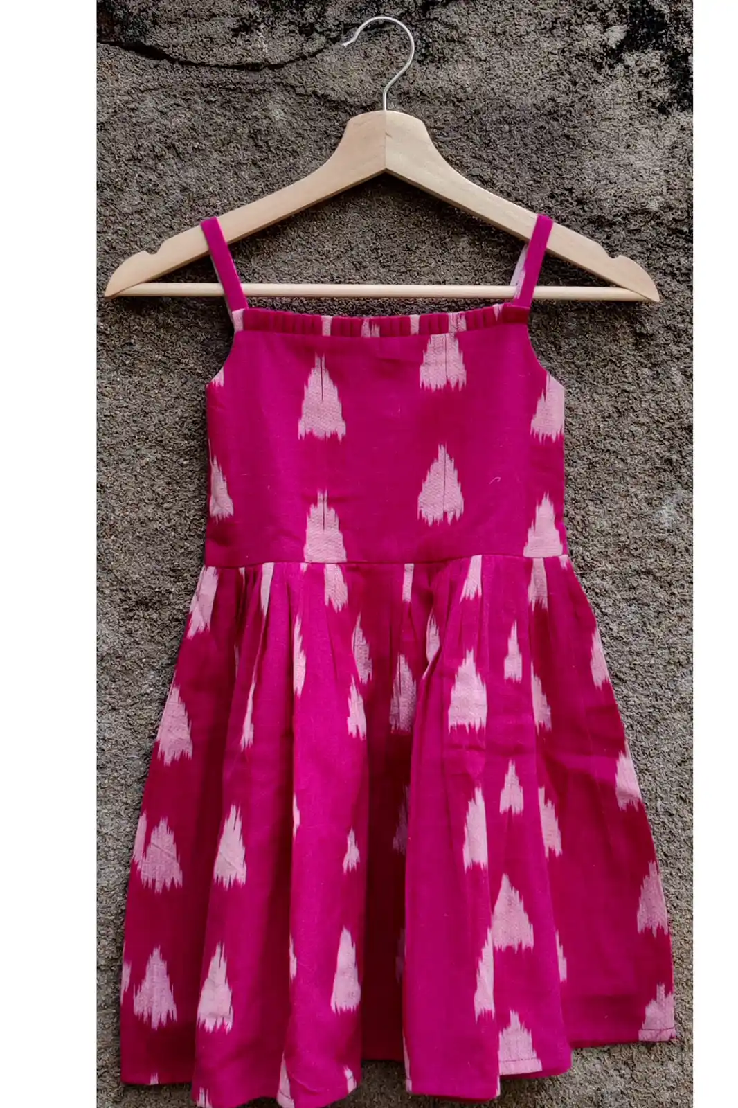 pink dress in pochampally ikat, mangalagiri dress materials, cotton dress, childrens dresses, handmade dress, hand embroidery dress, organic dress, hand embroidery dress, pink dress, pink dress material