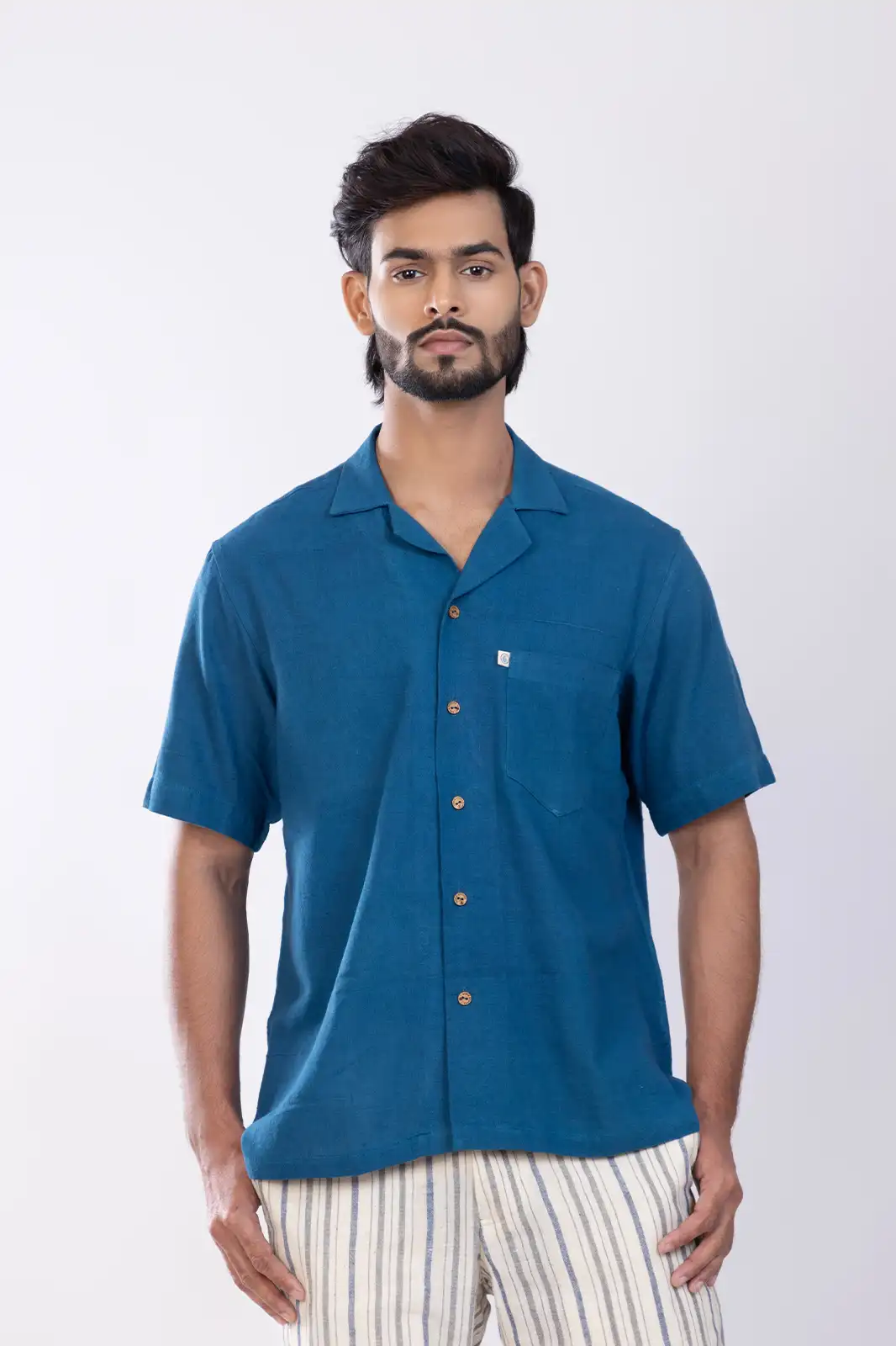 Hodii Organic Cotton Shirt Indigo, Pure Cotton Shirts For Men, Solid Cotton Shirts, Sustainable Shirts For Men, Sustainable Mens Clothing, Half Sleeve Cotton Shirt