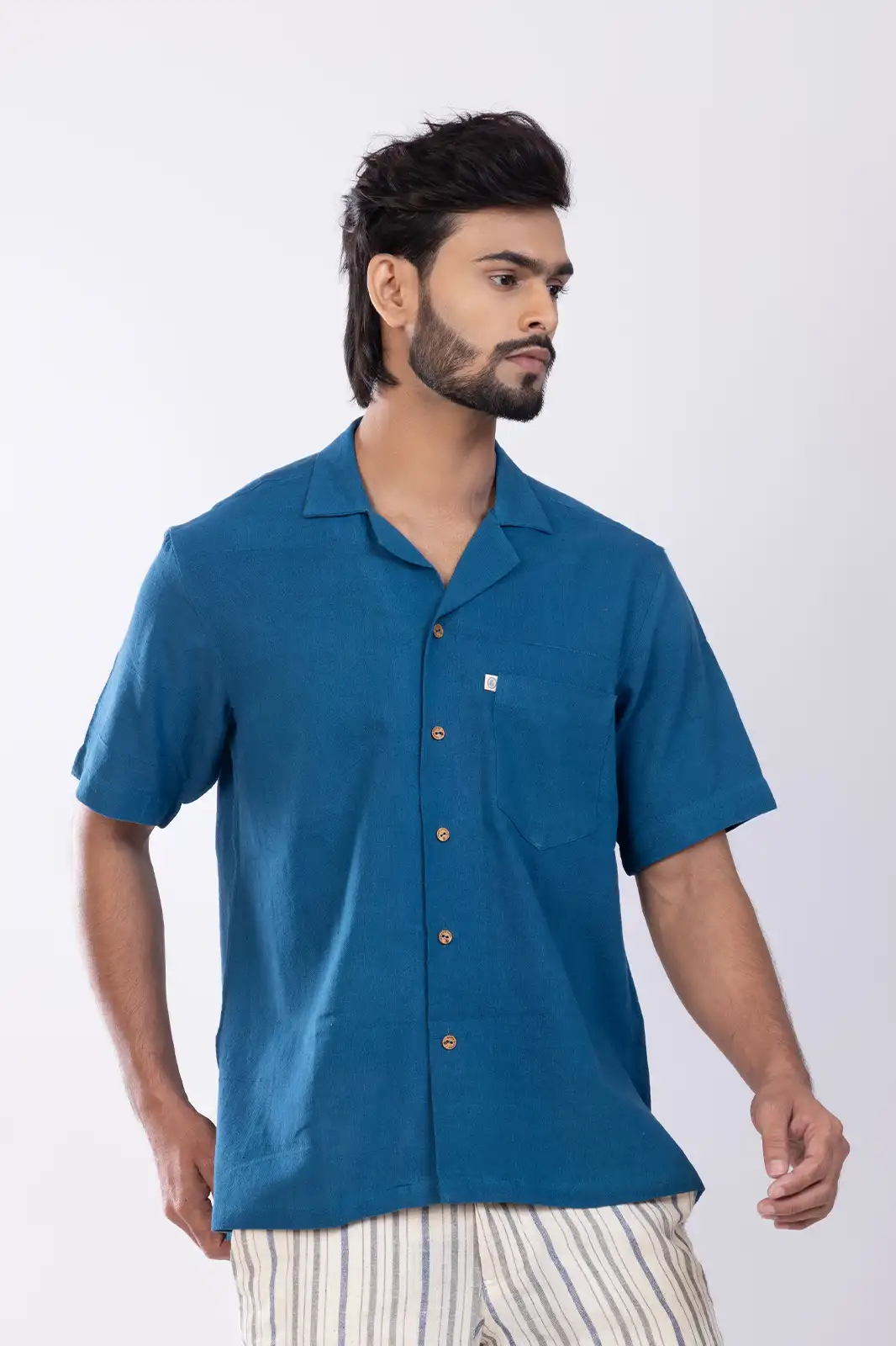 Hodii Organic Cotton Shirt Indigo, Pure Cotton Shirts For Men, Solid Cotton Shirts, Sustainable Shirts For Men, Sustainable Mens Clothing, Half Sleeve Cotton Shirt