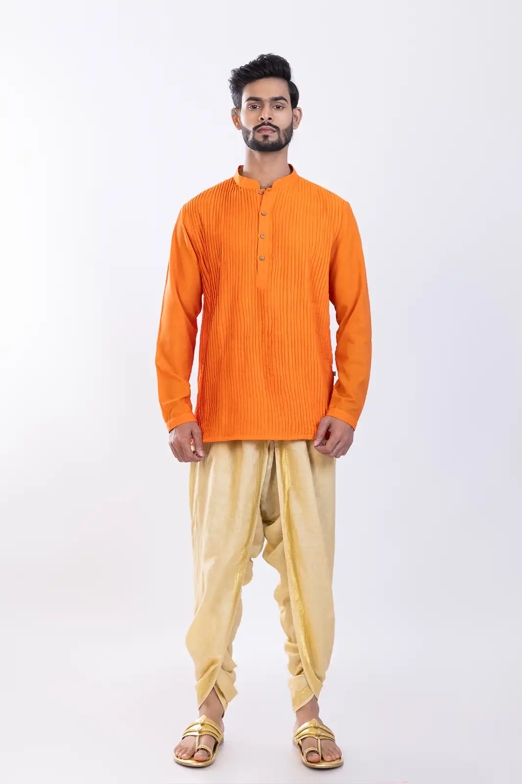 Miz Cotton Kurta Orange, Orange Kurta For Men, Orange Colour Kurta For Mens, Pure Cotton Kurta, Cotton Short Kurta For Men, Sustainable Clothing