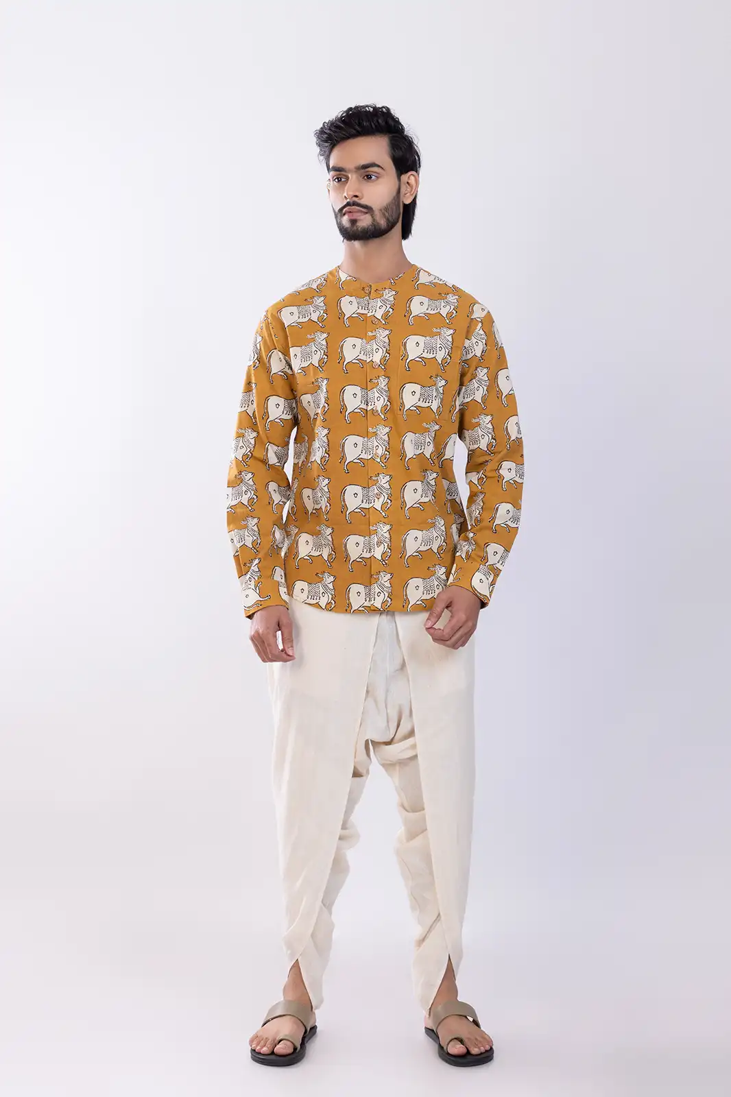 Nanz Cotton Printed Shirt Mustard, Hand Printed Shirts, Print Shirts For Men, Cotton Printed Shirts For Men, Unique Print Shirts, Indian Shirt For Men