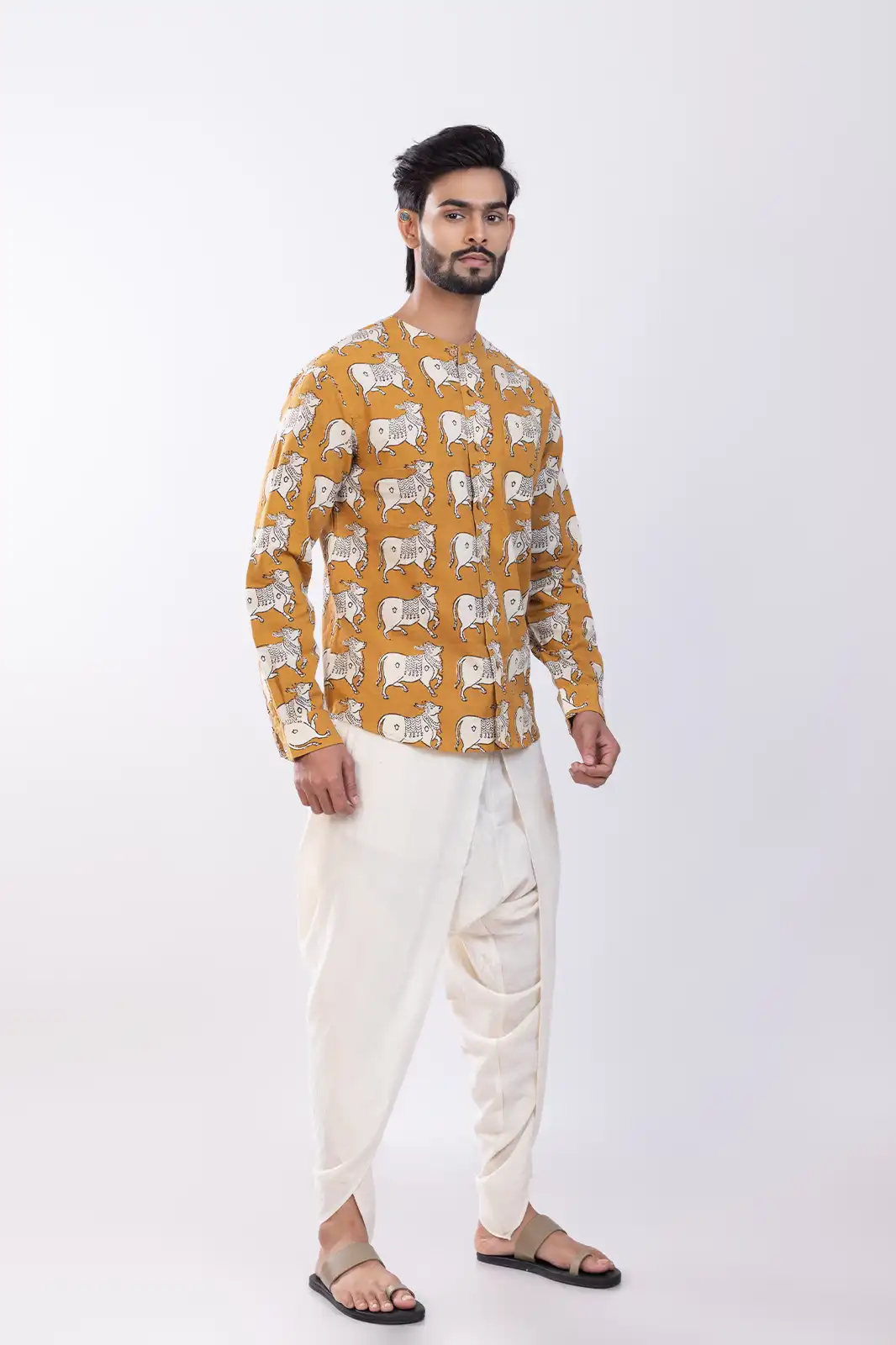 Nanz Cotton Printed Shirt Mustard, Hand Printed Shirts, Print Shirts For Men, Cotton Printed Shirts For Men, Unique Print Shirts, Indian Shirt For Men