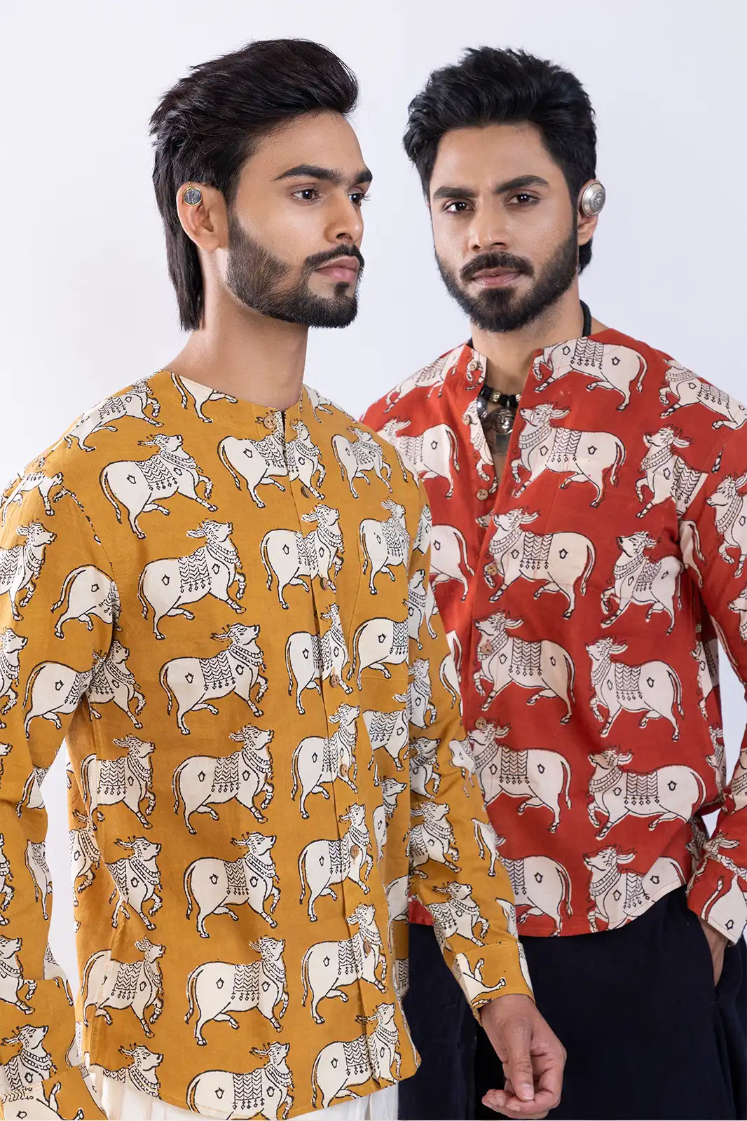 Nanz Cotton Printed Shirt Mustard, Hand Printed Shirts, Print Shirts For Men, Cotton Printed Shirts For Men, Unique Print Shirts, Indian Shirt For Men