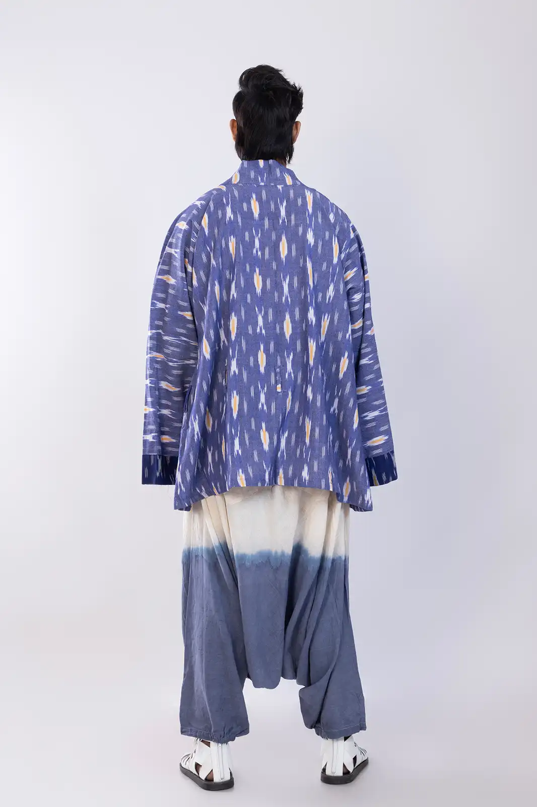 Nefes Mens Kaftan Cotton Ikat, Handwoven Ikat Kaftan For Men, Organic Cotton Men’s Kaftan, Eco-friendly Ikat Loungewear, Sustainable Ethnic Wear For Men