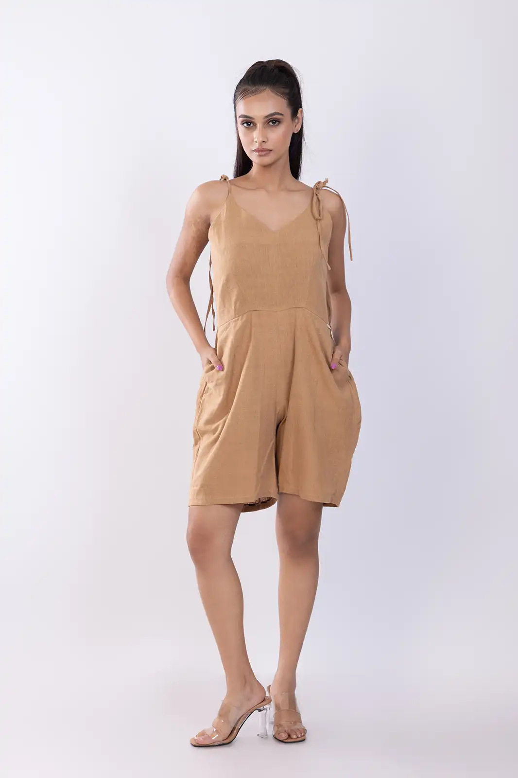 Nocha Jumpsuit Brown Cotton, Eco-friendly Organic Cotton Jumpsuit, Sustainable Casual Cotton Jumpsuit, Organic Fabric Women’s Jumpsuit, Natural Fiber Cotton Playsuit