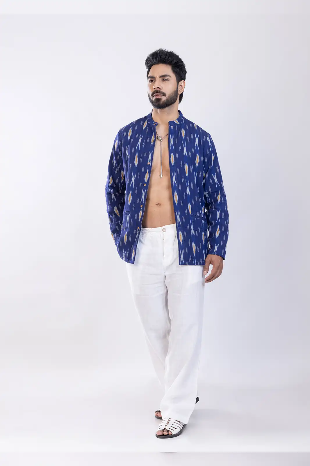 Reversible Cotton Ikat Jacket, Eco-friendly Ikat Cotton Jacket, Organic Fabric Ikat Outerwear, Sustainable Handwoven Cotton Jacket, Natural Fiber Ikat Patterned Jacket