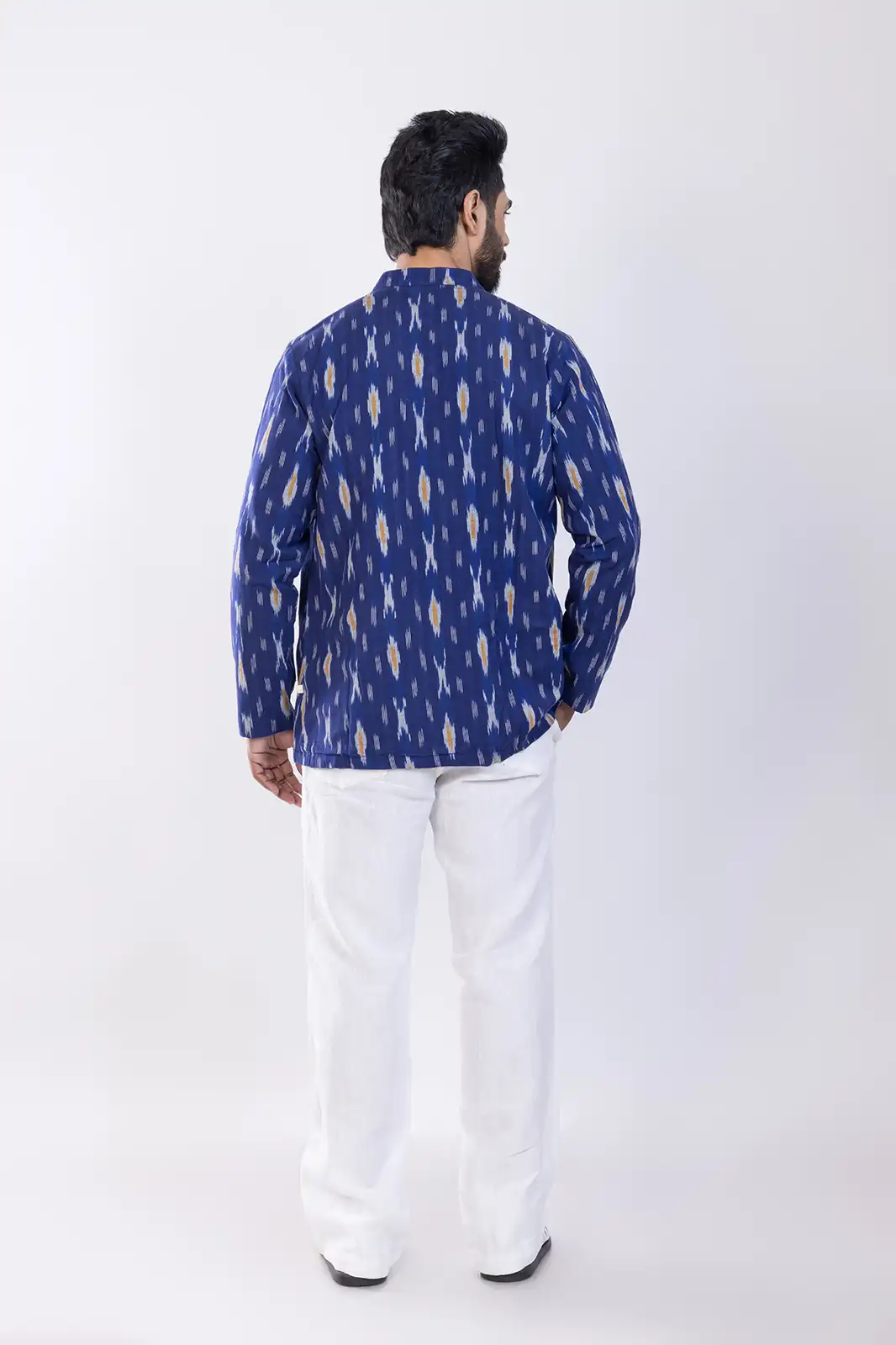 Reversible Cotton Ikat Jacket, Eco-friendly Ikat Cotton Jacket, Organic Fabric Ikat Outerwear, Sustainable Handwoven Cotton Jacket, Natural Fiber Ikat Patterned Jacket