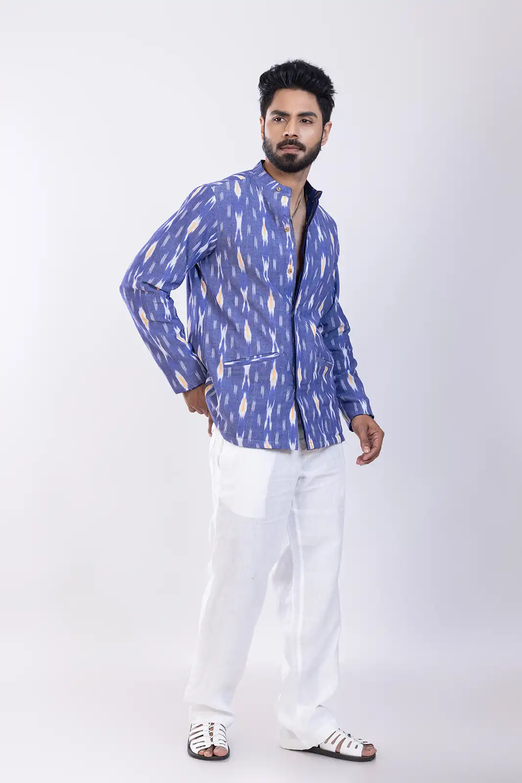 Reversible Cotton Ikat Jacket, Eco-friendly Ikat Cotton Jacket, Organic Fabric Ikat Outerwear, Sustainable Handwoven Cotton Jacket, Natural Fiber Ikat Patterned Jacket