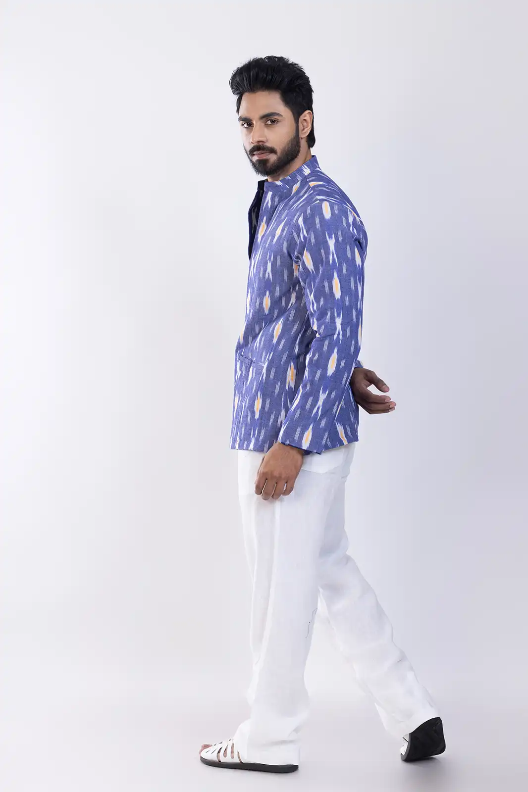 Reversible Cotton Ikat Jacket, Eco-friendly Ikat Cotton Jacket, Organic Fabric Ikat Outerwear, Sustainable Handwoven Cotton Jacket, Natural Fiber Ikat Patterned Jacket