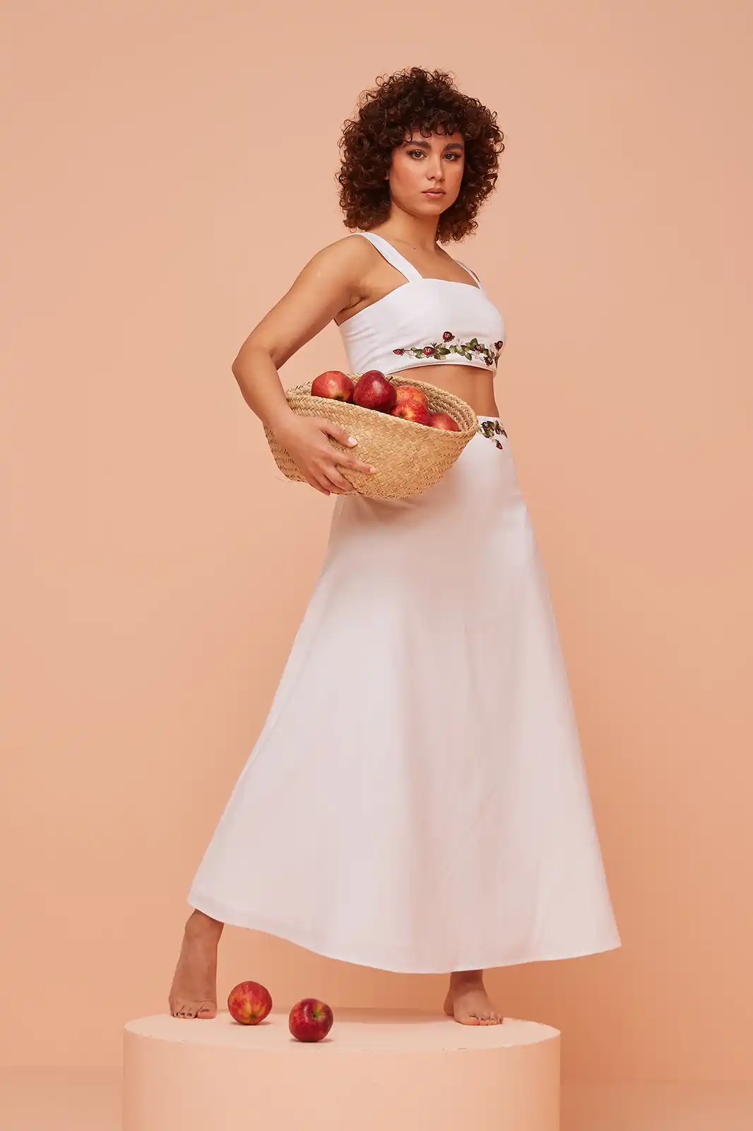 Alora Sustainable White Linen Relaxed Fit Skirt, Linen Skirts For Women, Printed Linen Skirt, Sustainable Womens Skirts, Long Skirt Women, Eco Friendly Linen Skirt