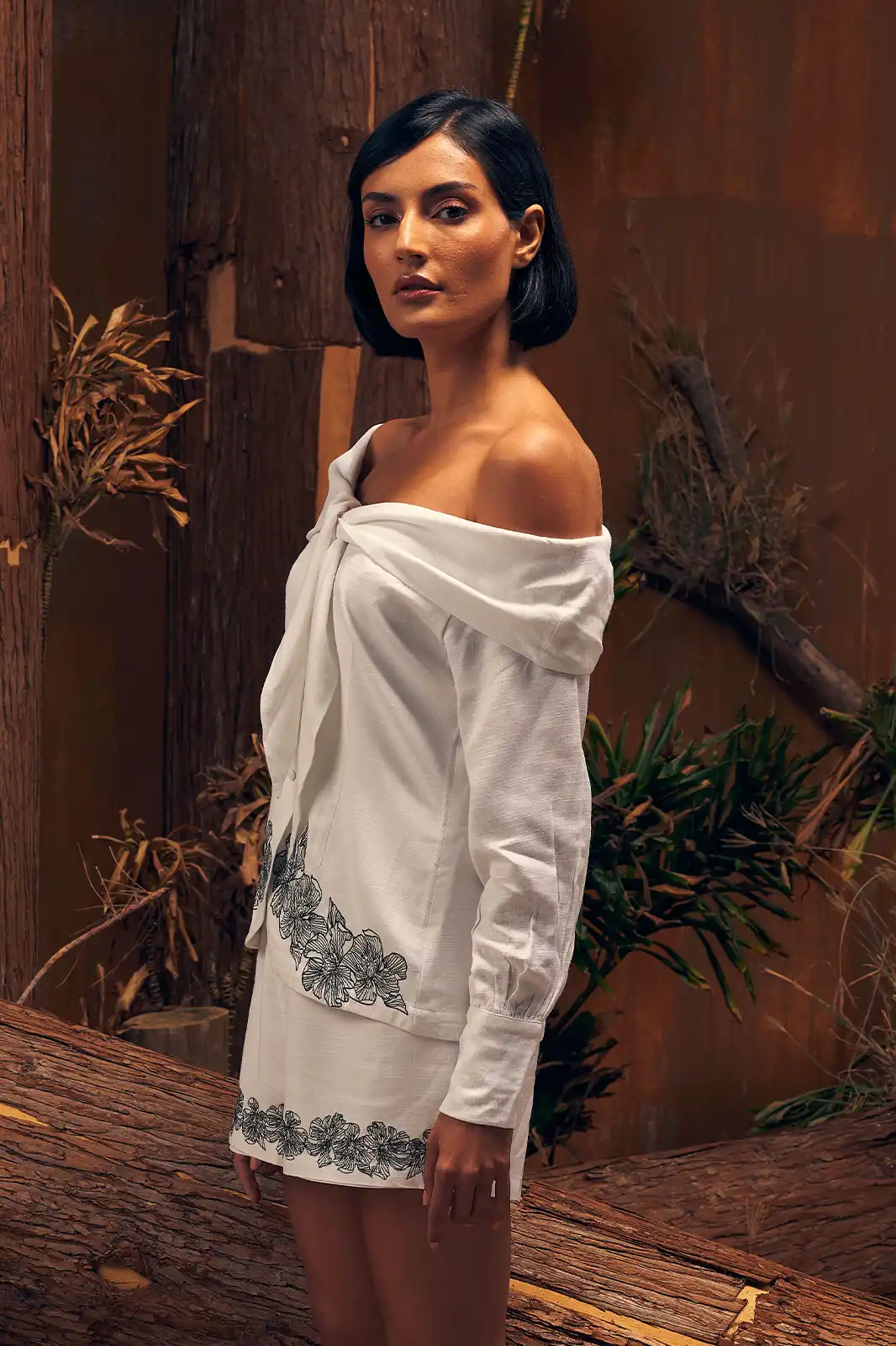 Ariana Handmade White Linen Off Shoulder Top, Off Shoulder Top For Woman, White Off Shoulder Top, Full Sleeve Off Shoulder Top, Embroidered Linen Top