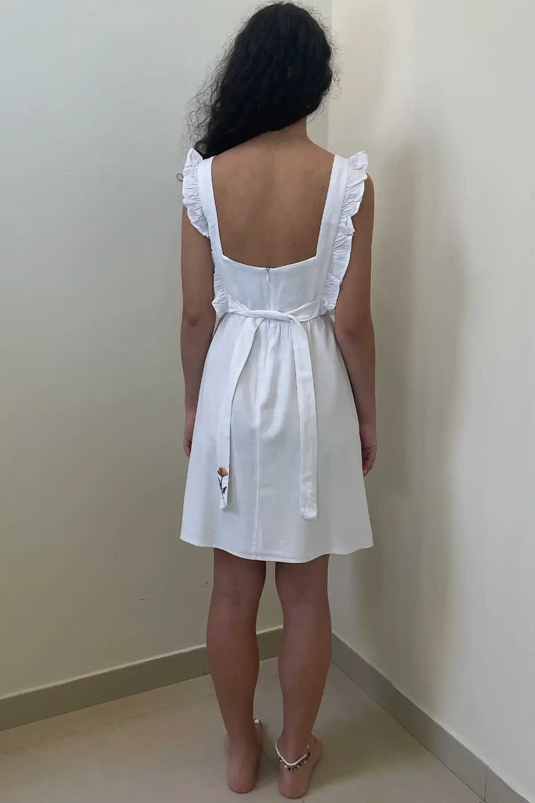 Aurora Handamde White Linen Half Sleeve Onepiece Dress, Linen One Piece, Linen Dresses For Women, Pure Linen Dresses, 1 Piece Dress, Floral Long Dress