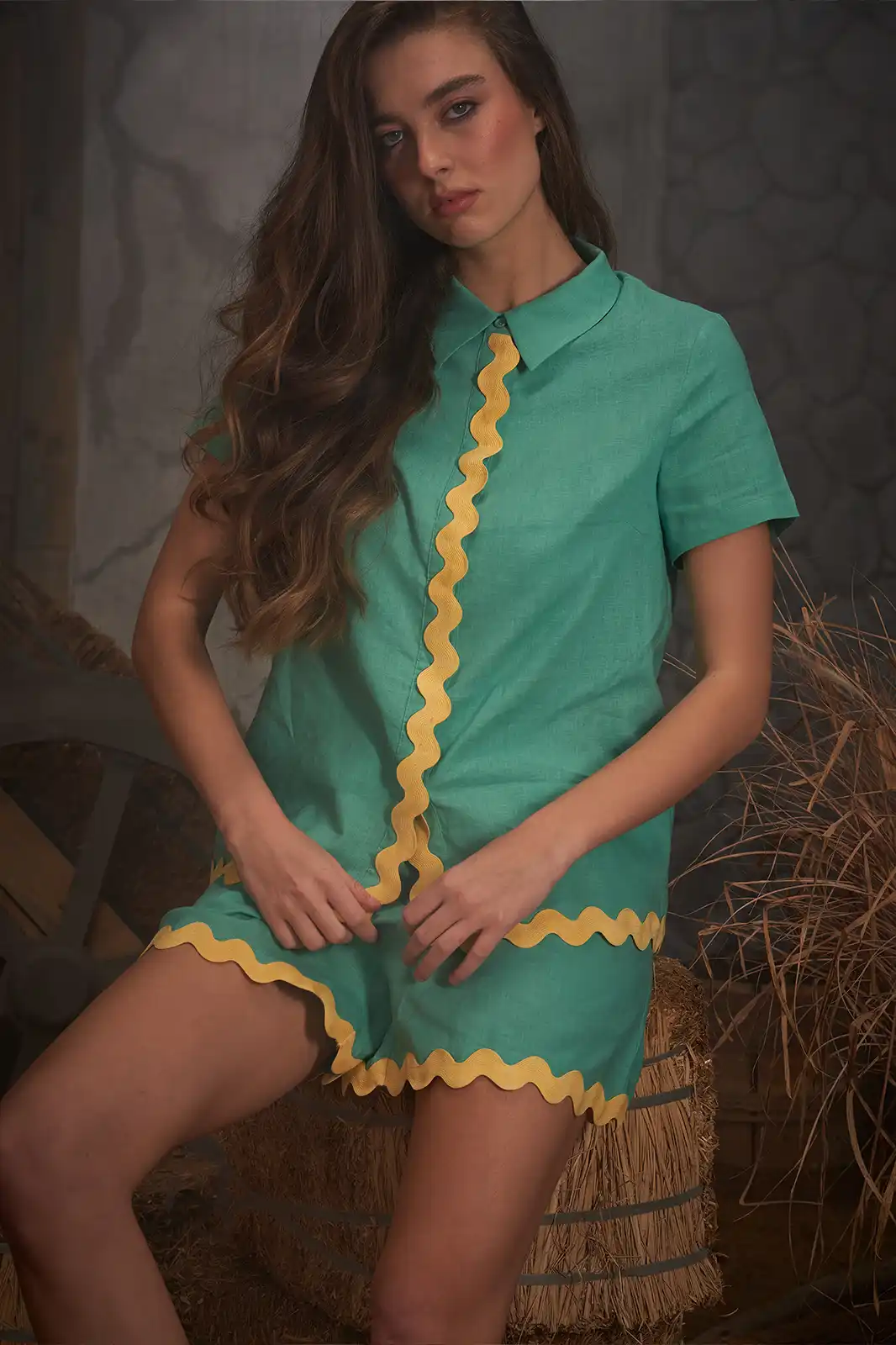 Dariya Green Half Sleeve Top, Women Clothing, Casual Half Sleeve Tops, Half Sleeve Tops For Ladies, Half Sleeve Tops, Women’s Casual Half Sleeve Tops, Women Clothing, Sepia Stories, Clothes For Women, Sustainable Cotton Clothing, Organic Women Clothing, Eco Friendly Clothing, Slow Fashion Brand, Slow Fashion Clothing, Ashita Fernandes, Sustainable Luxury Clothing Brands