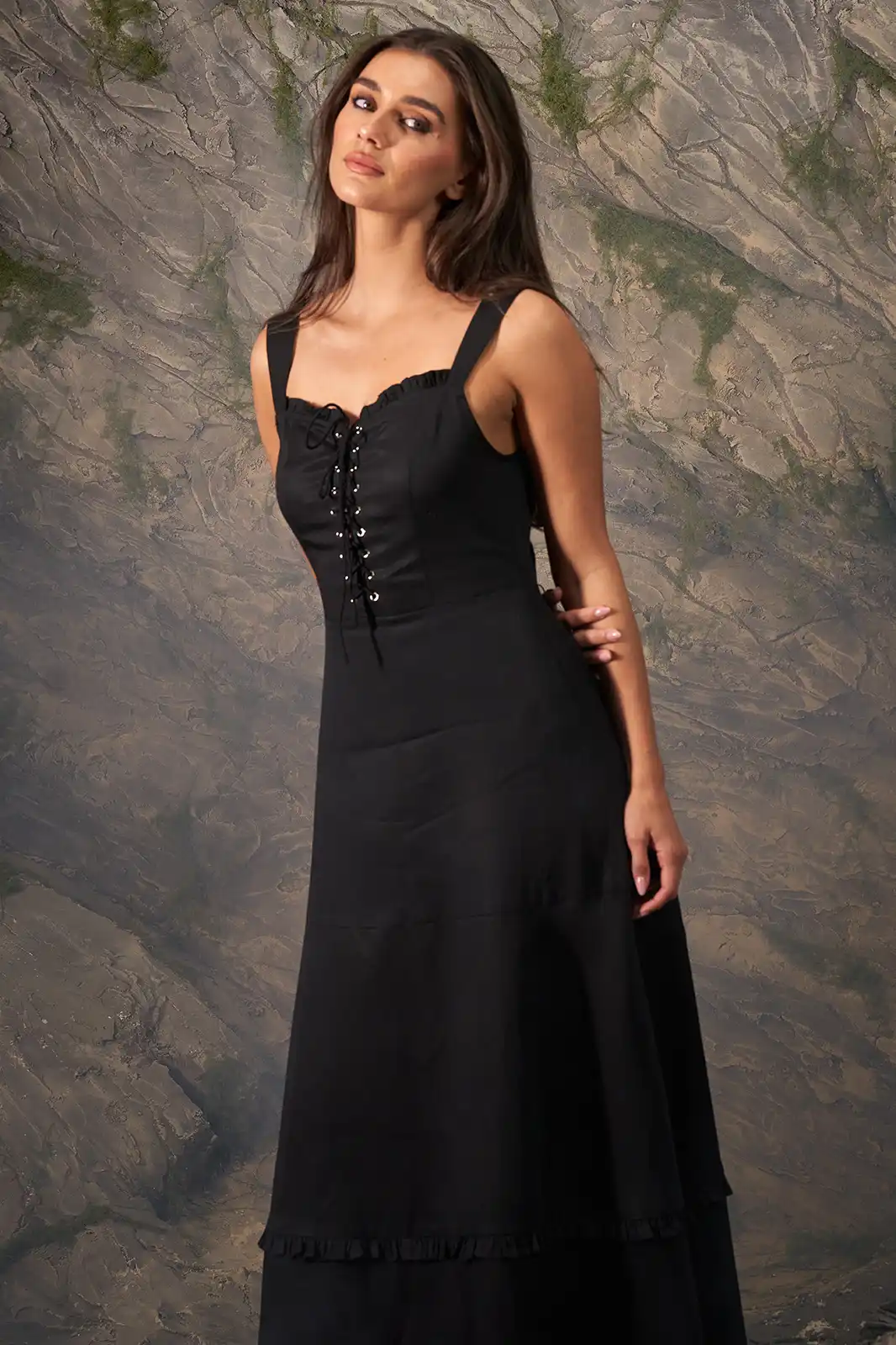 Women Clothing, Sepia Stories, Clothes For Women, Sustainable Cotton Clothing, Organic Women Clothing, Eco Friendly Clothing, Slow Fashion Brand, Slow Fashion Clothing, Ashita Fernandes, Sustainable Luxury Clothing Brands, Husn Black Corset Midi Dress, Corset Midi Dress For Women, Corset Dress For Women, Black Corset Dress, Long Corset Dress, Corset Maxi Dress