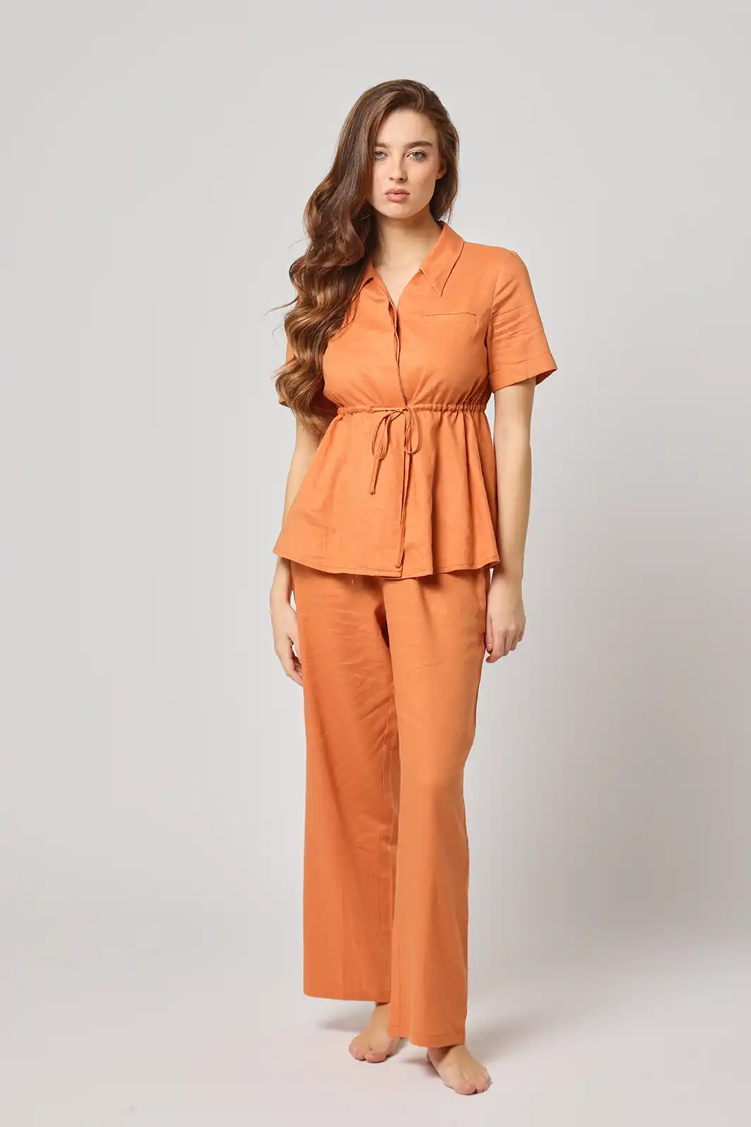 Women Clothing, Sepia Stories, Clothes For Women, Sustainable Cotton Clothing, Organic Women Clothing, Eco Friendly Clothing, Slow Fashion Brand, Slow Fashion Clothing, Ashita Fernandes, Sustainable Luxury Clothing Brands, Khwaab High Waisted Trousers, High Waist Trousers For Women, Linen Trousers For Women, Formal Women Trousers, High Waisted Loose Pants, Orange Trousers