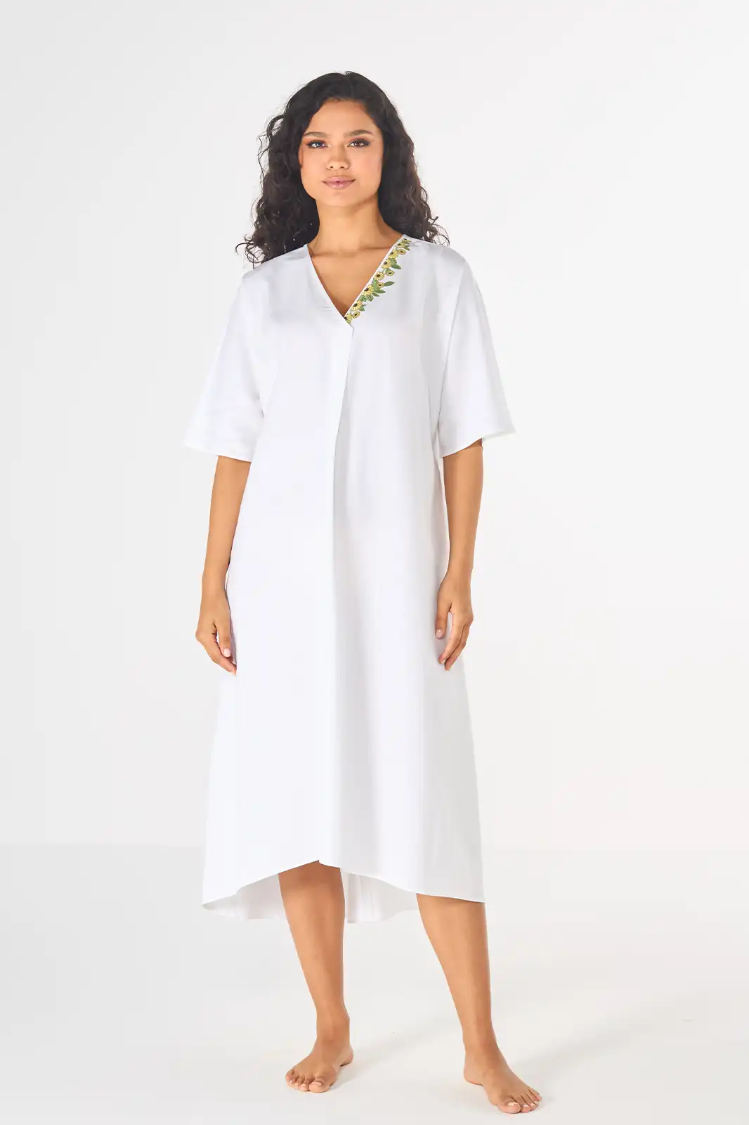 Rae Handamde White Linen Knee Length Long Dress, Linen Dresses For Women, Pure Linen Dresses, 1 Piece Long Dress, Floral Long Dress