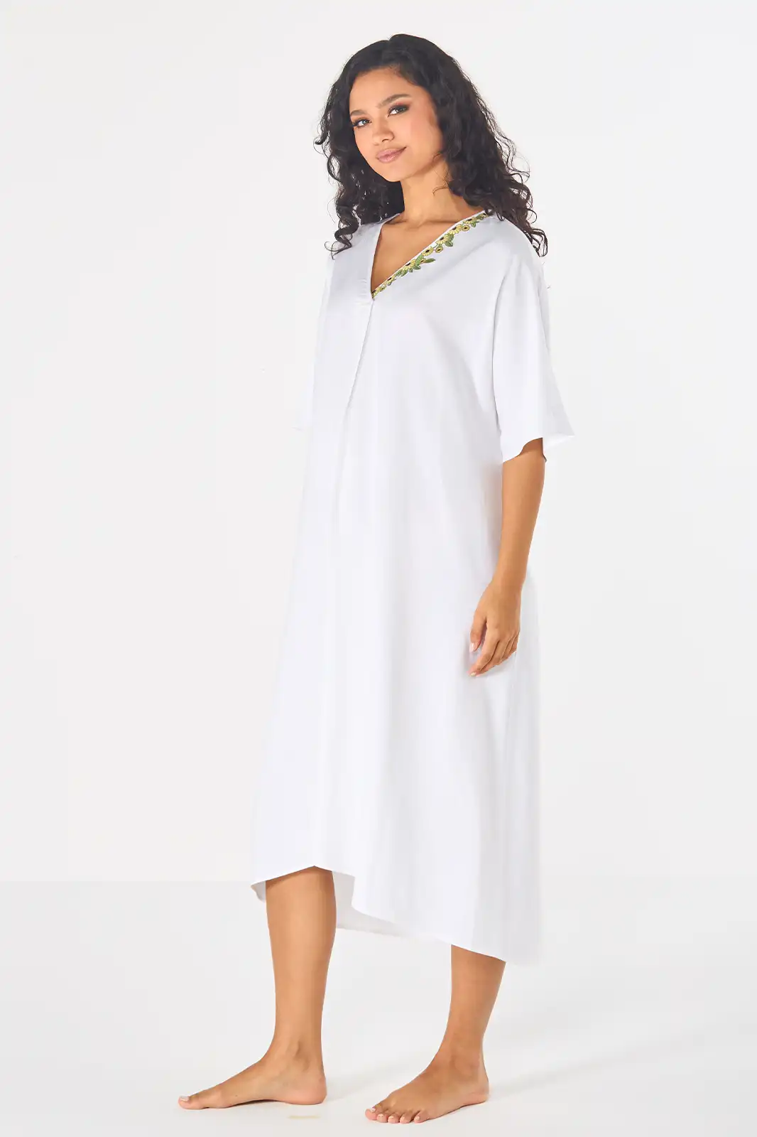 Rae Handamde White Linen Knee Length Long Dress, Linen Dresses For Women, Pure Linen Dresses, 1 Piece Long Dress, Floral Long Dress
