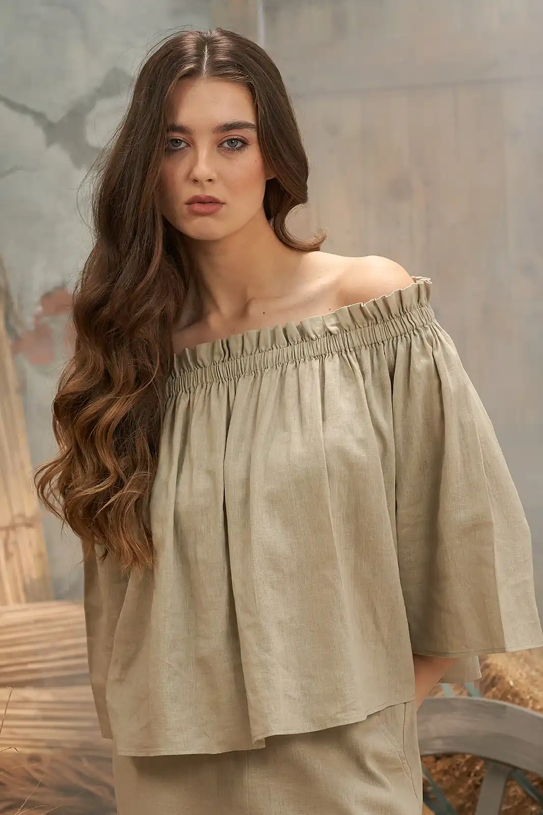 Urja Loose Off Shoulder Crop Top, Women’s Off Shoulder Tops, Off Shoulder Crop Top Long Sleeve, Linen Crop Top, Trending Women Tops, Women Clothing, Sepia Stories, Clothes For Women, Sustainable Cotton Clothing, Organic Women Clothing, Eco Friendly Clothing, Slow Fashion Brand, Slow Fashion Clothing, Ashita Fernandes, Sustainable Luxury Clothing Brands