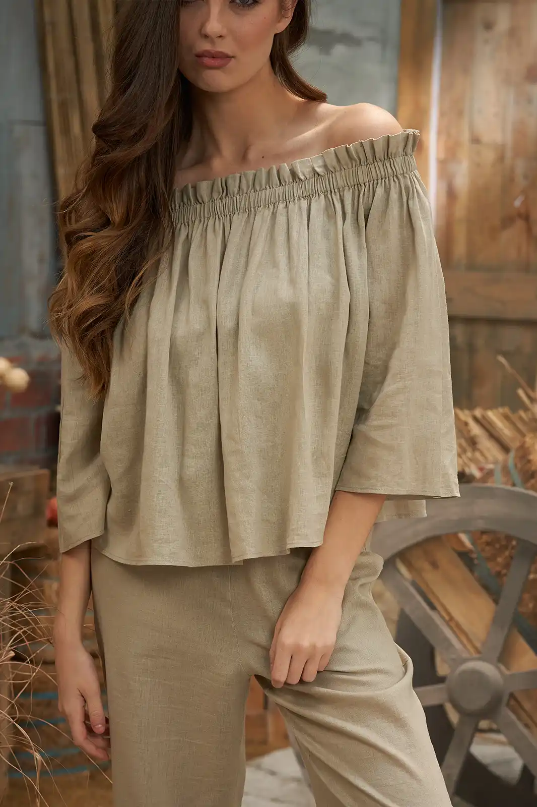 Urja Loose Off Shoulder Crop Top, Women’s Off Shoulder Tops, Off Shoulder Crop Top Long Sleeve, Linen Crop Top, Trending Women Tops, Women Clothing, Sepia Stories, Clothes For Women, Sustainable Cotton Clothing, Organic Women Clothing, Eco Friendly Clothing, Slow Fashion Brand, Slow Fashion Clothing, Ashita Fernandes, Sustainable Luxury Clothing Brands