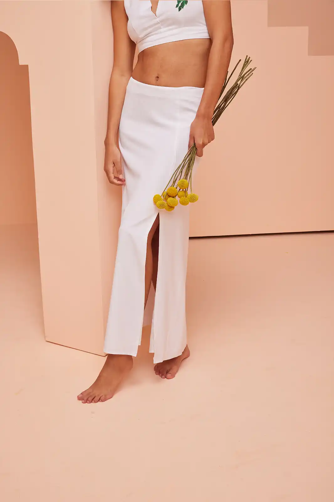 Zeya Sustainable White Linen One Side Open Slit Skirt, Slit Skirt For Women, Side Slit Skirt, White Slit Skirt, Linen Skirts For Women, Sustainable Womens Skirts