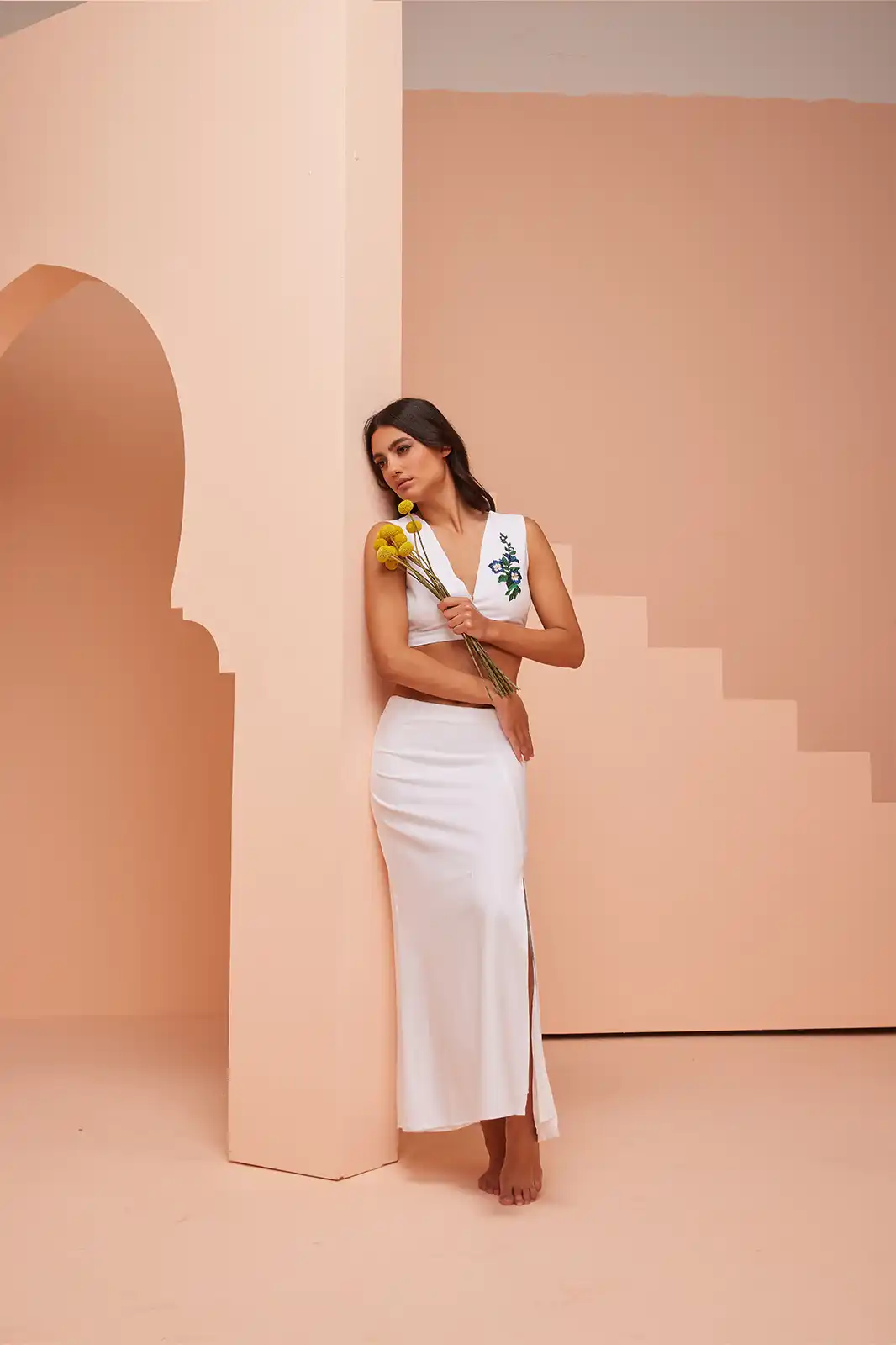 Zeya Sustainable White Linen One Side Open Slit Skirt, Slit Skirt For Women, Side Slit Skirt, White Slit Skirt, Linen Skirts For Women, Sustainable Womens Skirts