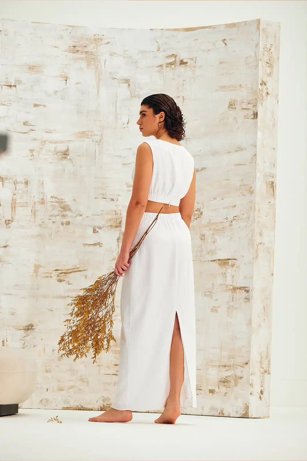 Zeya Sustainable White Linen One Side Open Slit Skirt, Slit Skirt For Women, Side Slit Skirt, White Slit Skirt, Linen Skirts For Women, Sustainable Womens Skirts