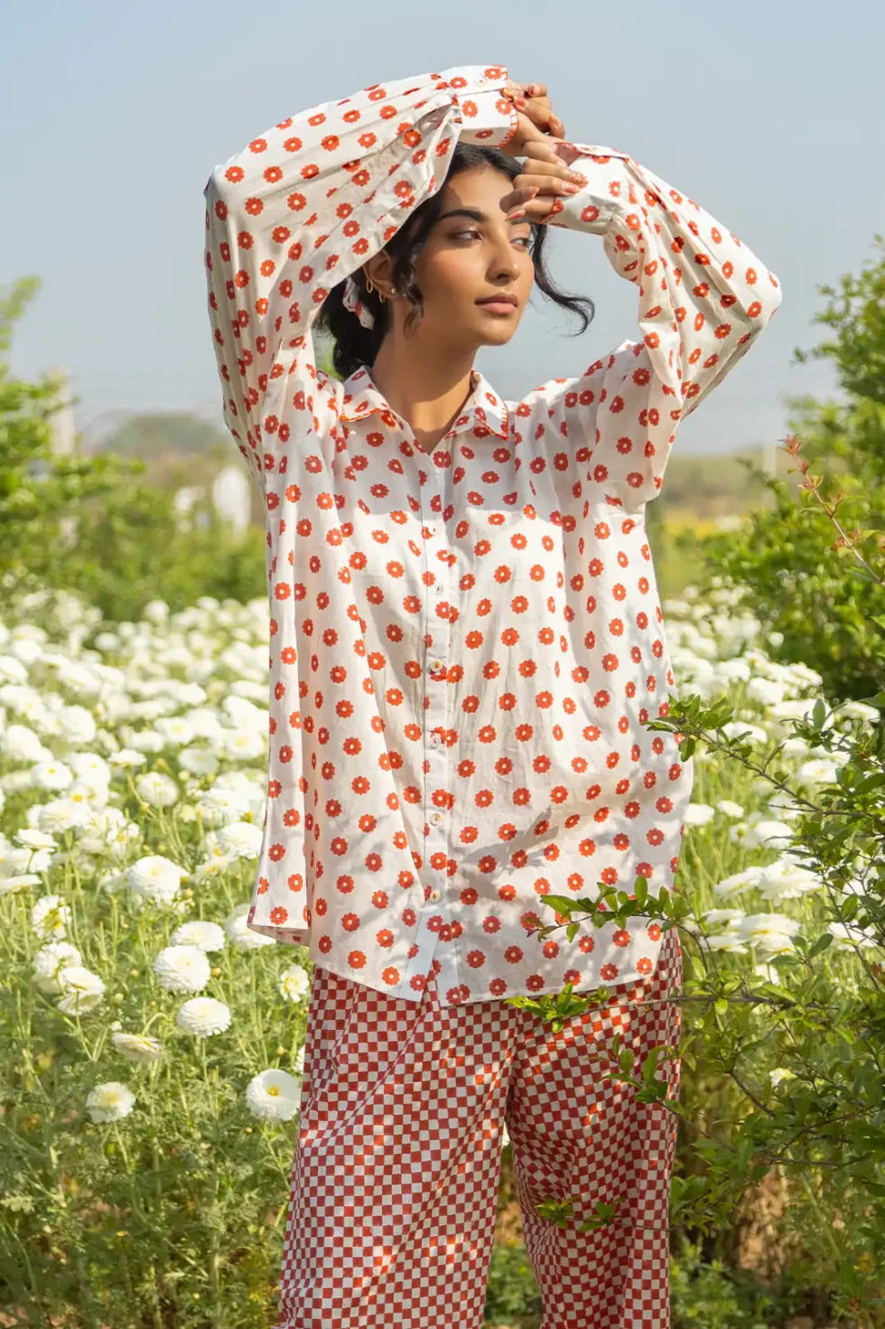 autumn trail shirt, mul mul shirt, balloon sleeves, hand embellishment, cuff embroidery, women’s shirt, artisan shirt, sustainable fashion, eco shirt, Sepia Stories