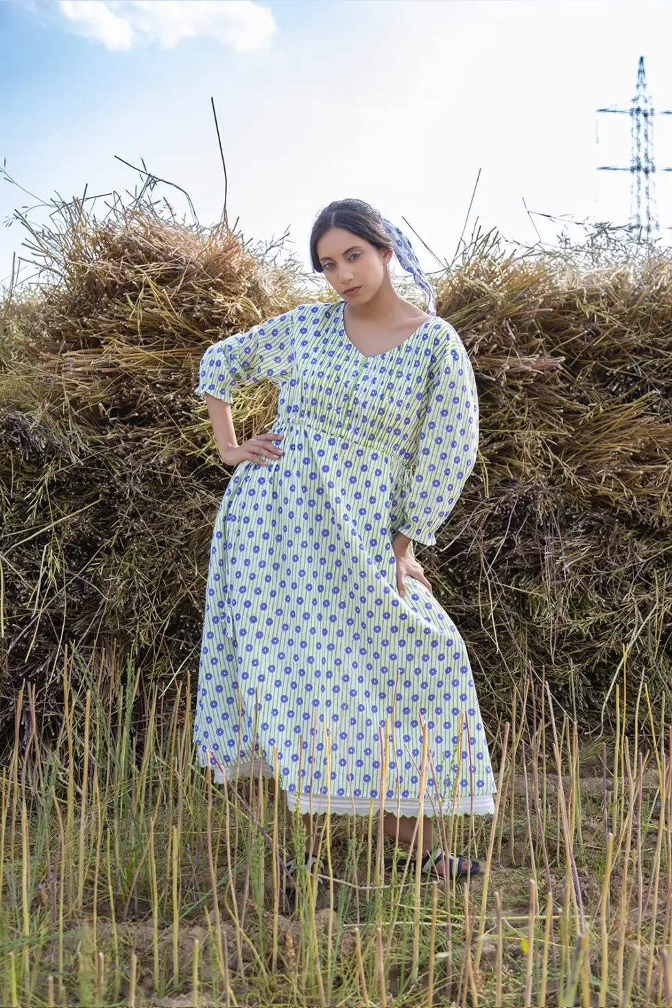 Dandelion Days Dress, dandelion dress, organic cotton, handcrafted dress, sustainable fashion, women’s dress, pintuck detail, scallop hem, eco clothing, artisan dress, Sepia Stories