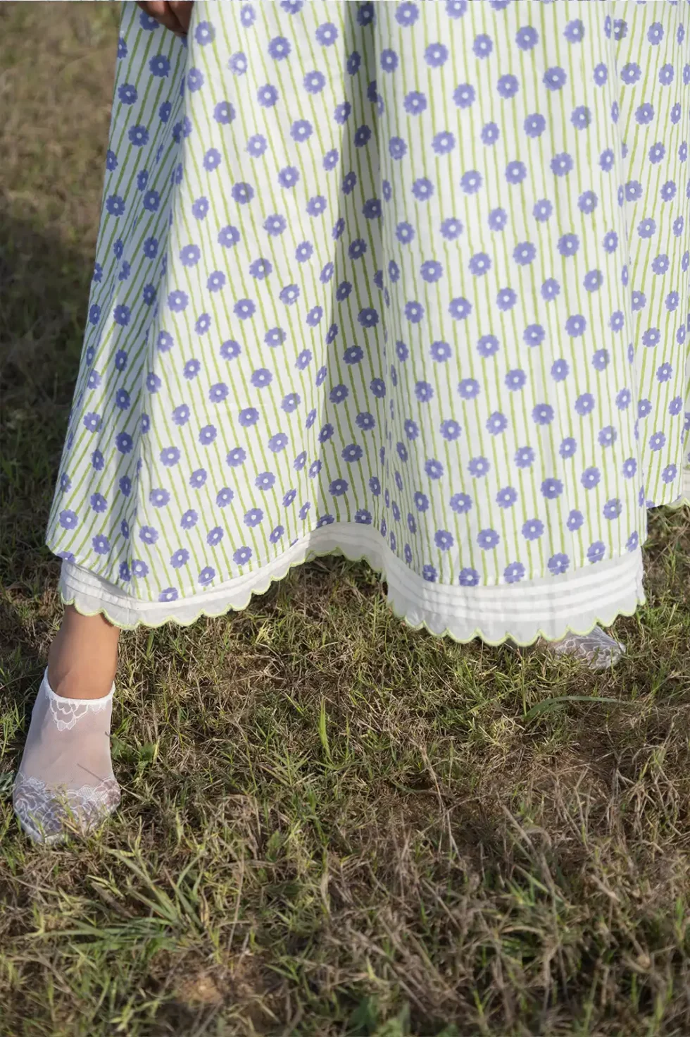 Dandelion Days Dress, dandelion dress, organic cotton, handcrafted dress, sustainable fashion, women’s dress, pintuck detail, scallop hem, eco clothing, artisan dress, Sepia Stories