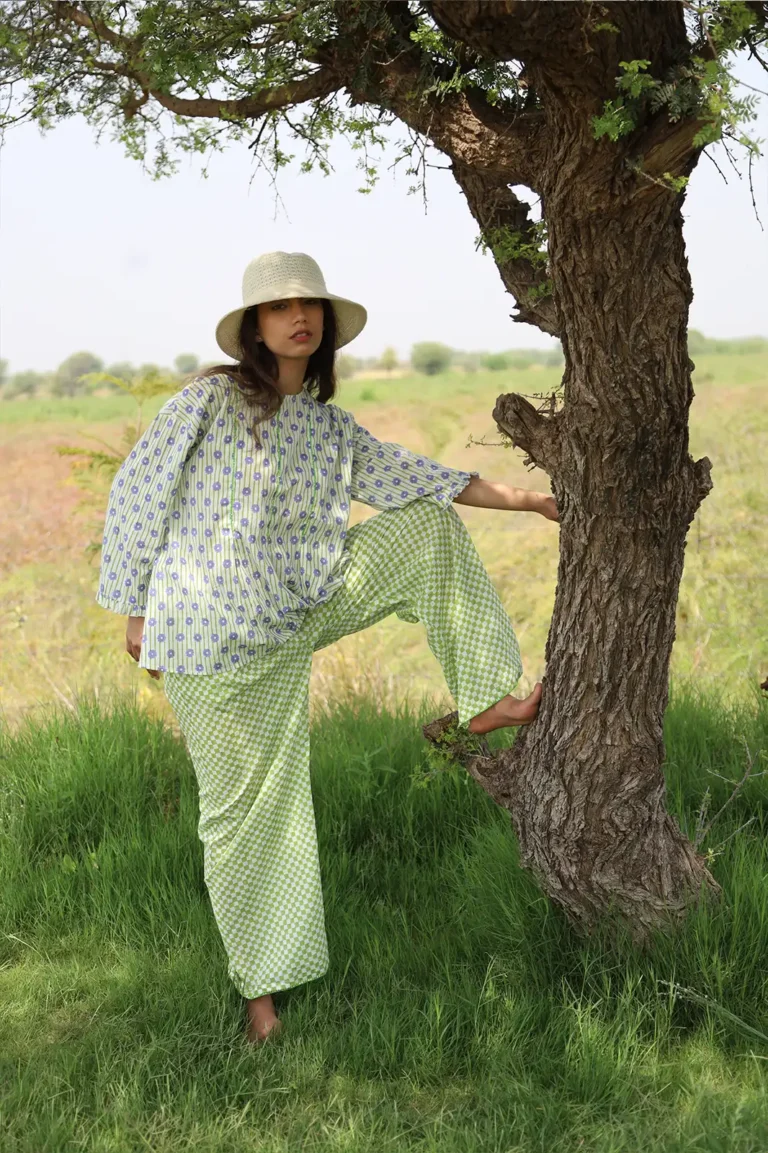 green edge play pants, mul mul pants, hem detailing, pockets, artisan pants, women's bottoms, sustainable fashion, handcrafted pants, edge detail pants, Sepia Stories