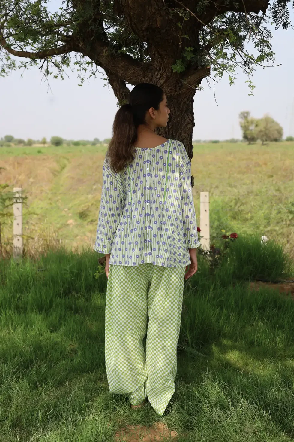 green edge play pants, mul mul pants, hem detailing, pockets, artisan pants, women's bottoms, sustainable fashion, handcrafted pants, edge detail pants, Sepia Stories