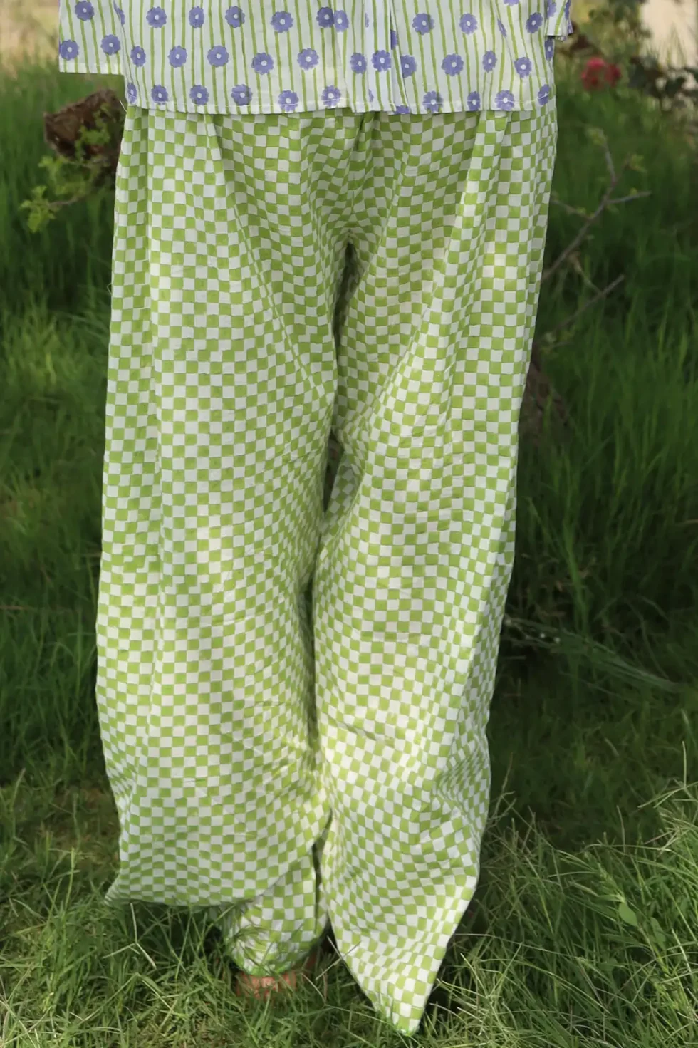 green edge play pants, mul mul pants, hem detailing, pockets, artisan pants, women's bottoms, sustainable fashion, handcrafted pants, edge detail pants, Sepia Stories