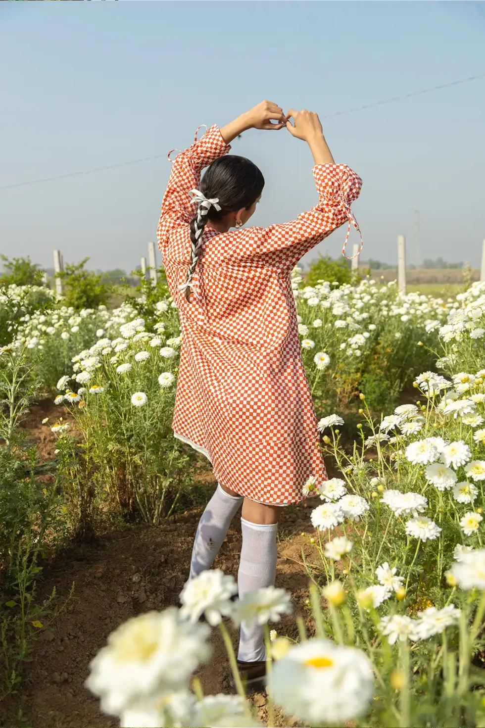 rust reverie, knee-length dress, chain stitch embroidery, bead work dress, women’s dress, artisan dress, sustainable fashion, hand-embroidered dress, eco clothing, Sepia Stories