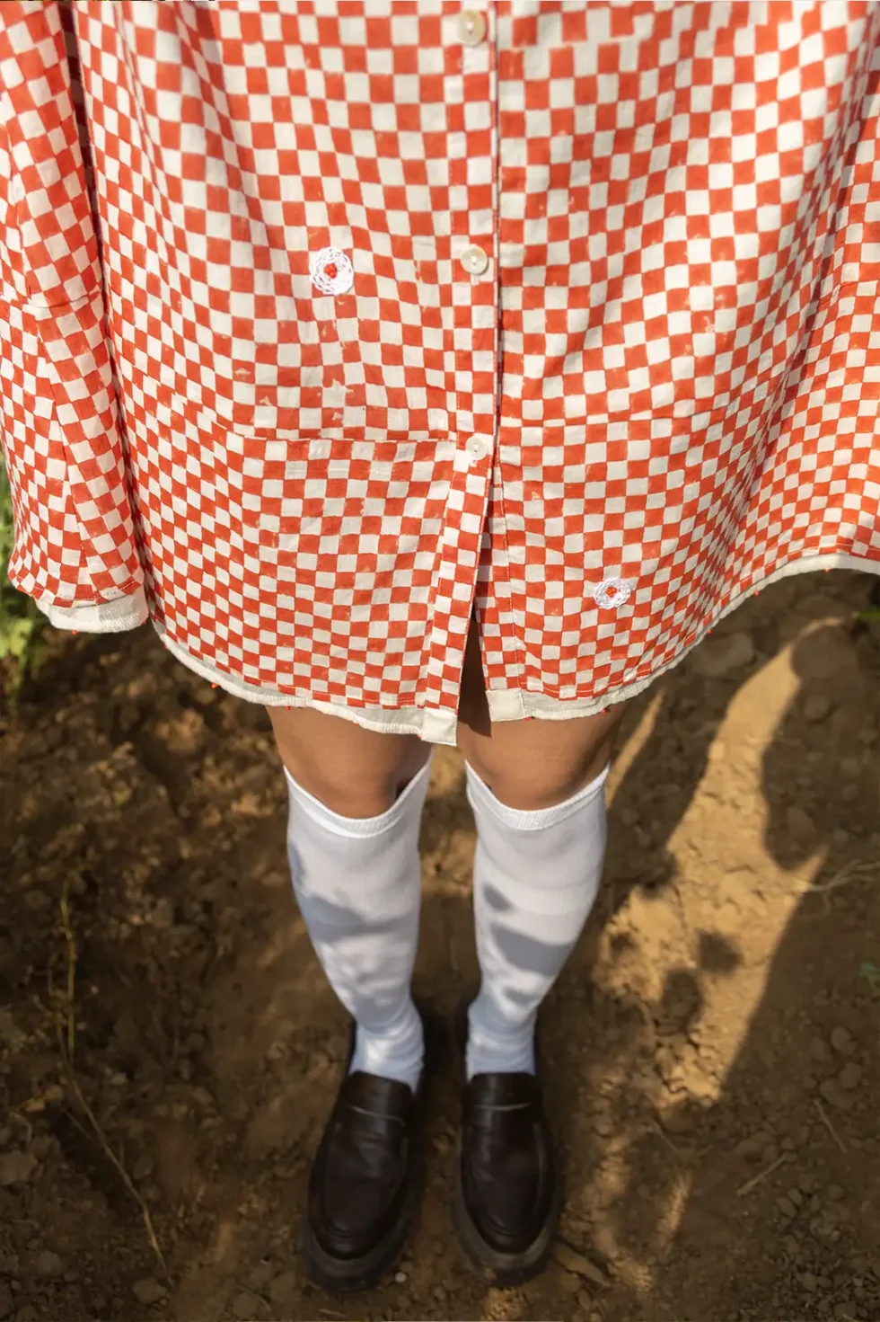 rust reverie, knee-length dress, chain stitch embroidery, bead work dress, women’s dress, artisan dress, sustainable fashion, hand-embroidered dress, eco clothing, Sepia Stories