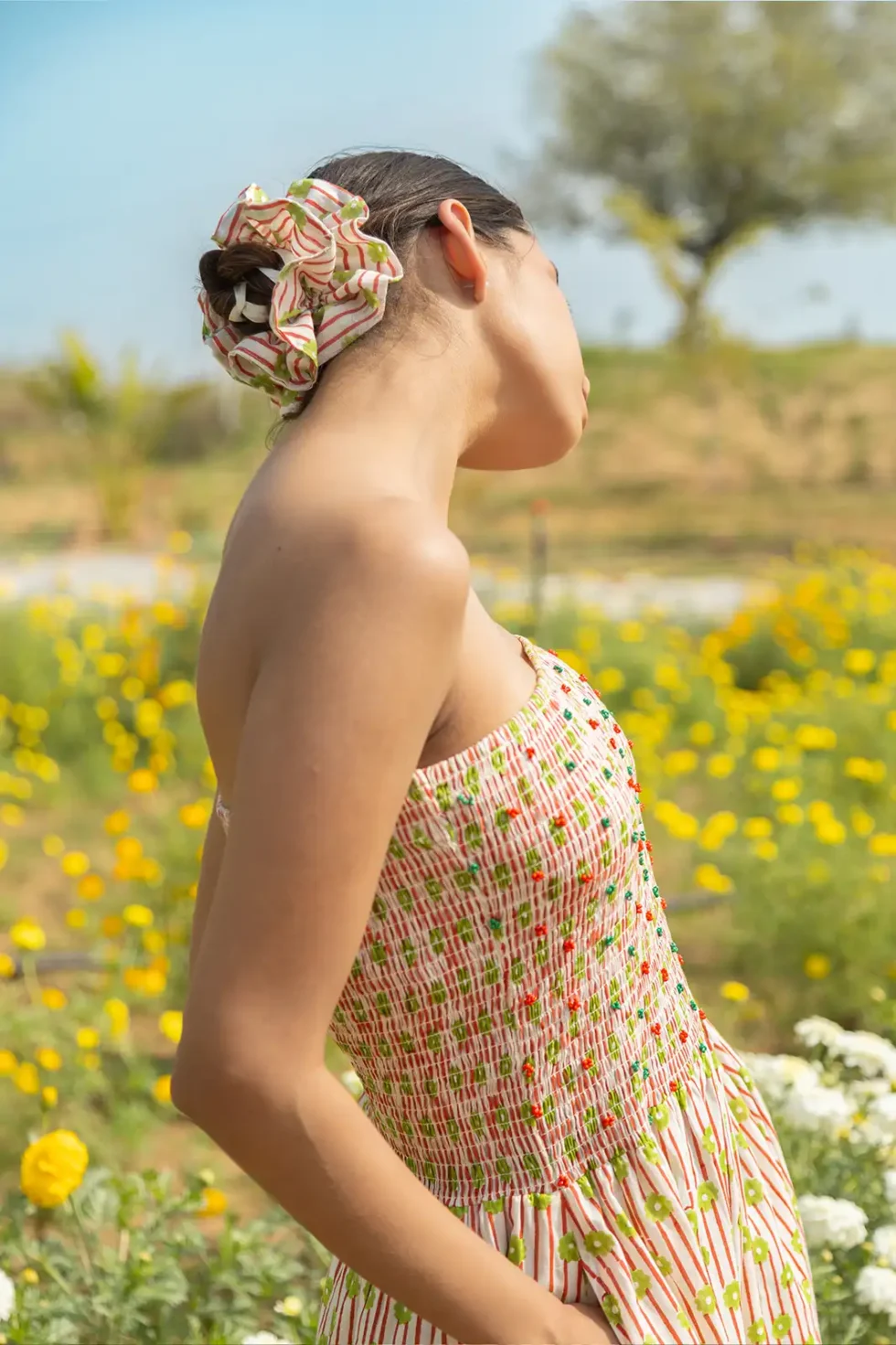 Sunset Bloom Skirt Dress, sunset bloom dress, skirt dress, sustainable fashion, eco dress, handcrafted dress, women’s dress, flowy skirt dress, organic fabric, artisan dress, Sepia Stories