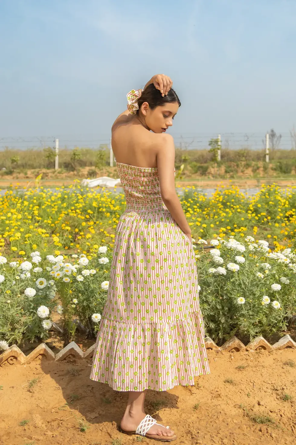 Sunset Bloom Skirt Dress, sunset bloom dress, skirt dress, sustainable fashion, eco dress, handcrafted dress, women’s dress, flowy skirt dress, organic fabric, artisan dress, Sepia Stories
