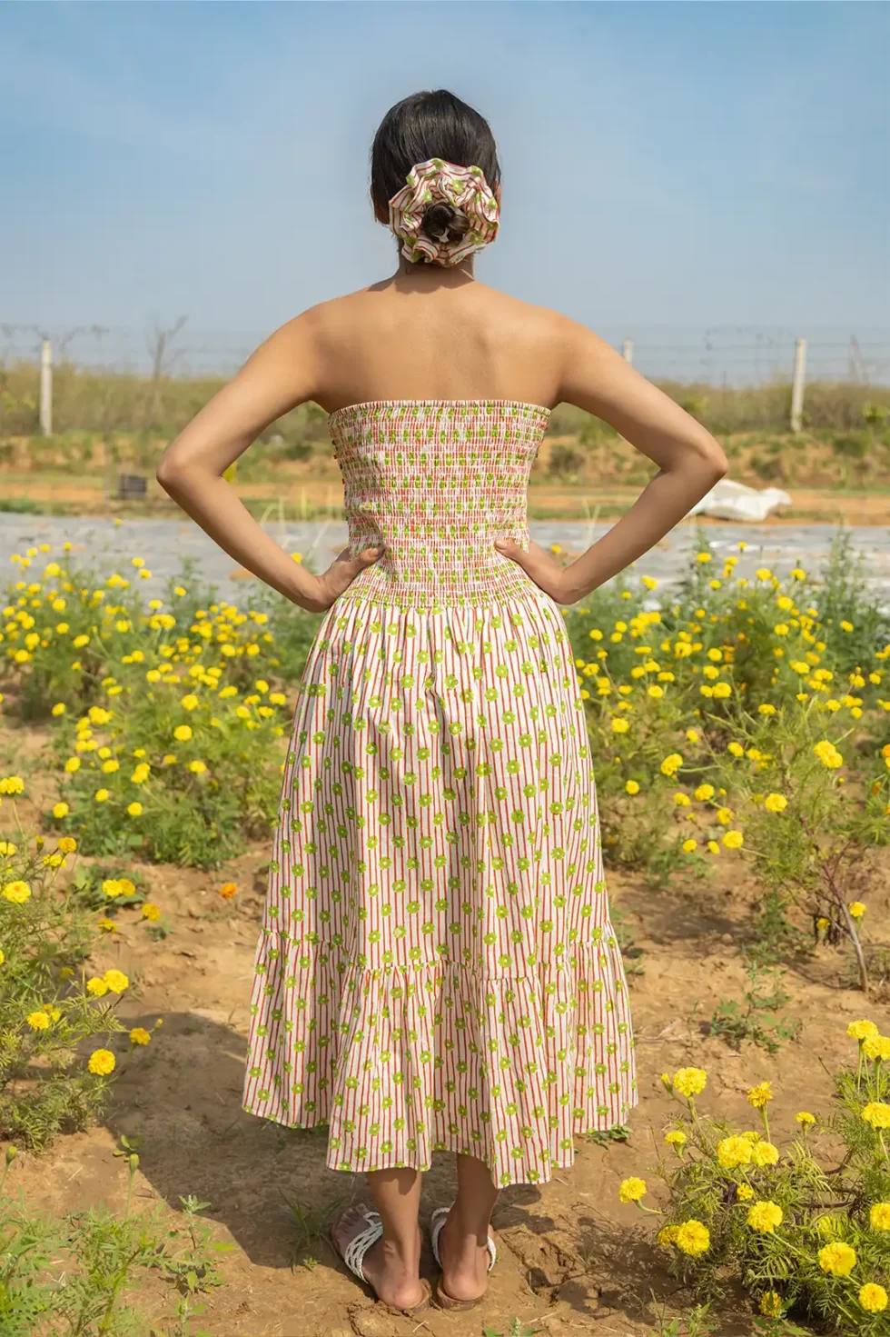 Sunset Bloom Skirt Dress, sunset bloom dress, skirt dress, sustainable fashion, eco dress, handcrafted dress, women’s dress, flowy skirt dress, organic fabric, artisan dress, Sepia Stories