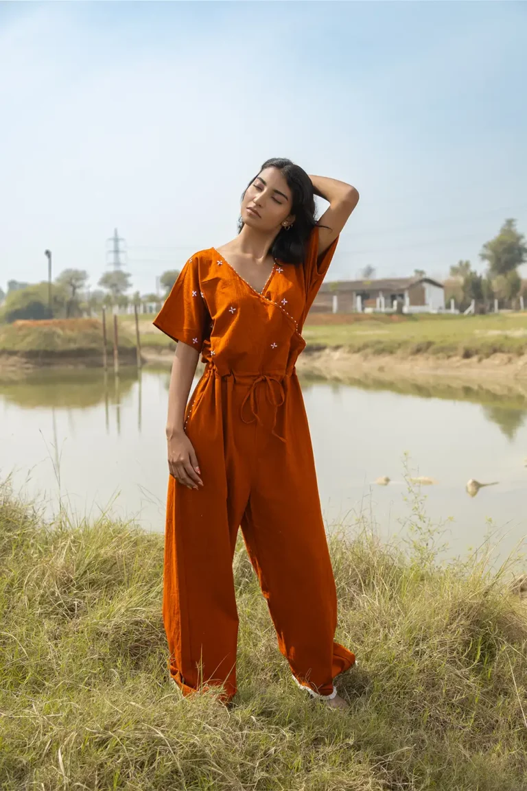 terra jumpsuit, cotton jumpsuit, hand embroidery, women’s jumpsuit, artisan jumpsuit, sustainable fashion, eco clothing, embroidered jumpsuit, handmade jumpsuit, Sepia Stories