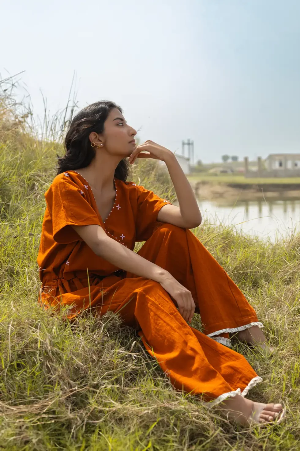 terra jumpsuit, cotton jumpsuit, hand embroidery, women’s jumpsuit, artisan jumpsuit, sustainable fashion, eco clothing, embroidered jumpsuit, handmade jumpsuit, Sepia Stories