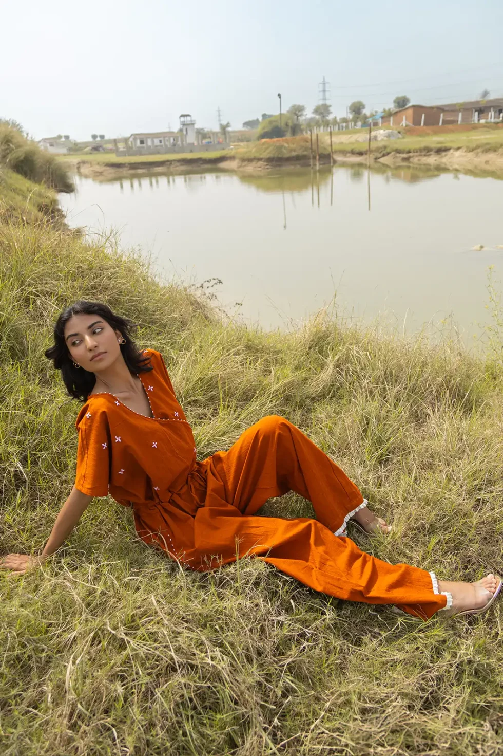 terra jumpsuit, cotton jumpsuit, hand embroidery, women’s jumpsuit, artisan jumpsuit, sustainable fashion, eco clothing, embroidered jumpsuit, handmade jumpsuit, Sepia Stories