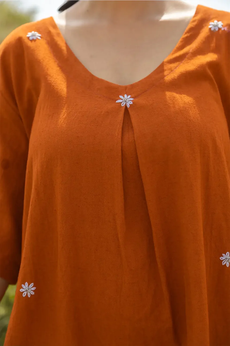 terra midi, a-line dress, hand embroidery, bead work dress, floral embroidery dress, women’s dress, artisan dress, sustainable fashion, eco clothing, Sepia Stories