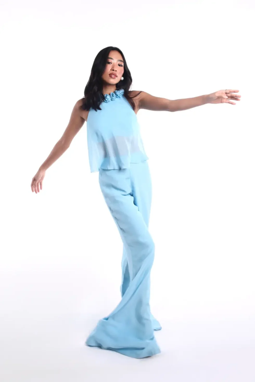 Alira Sustainable Chiffon Top & Pant, sustainable chiffon outfit, eco-friendly fashion, Alira top and pant, chiffon co-ord set, women’s clothing, sustainable style, chiffon pant set, elegant outfit, eco fashion, stylish co-ord