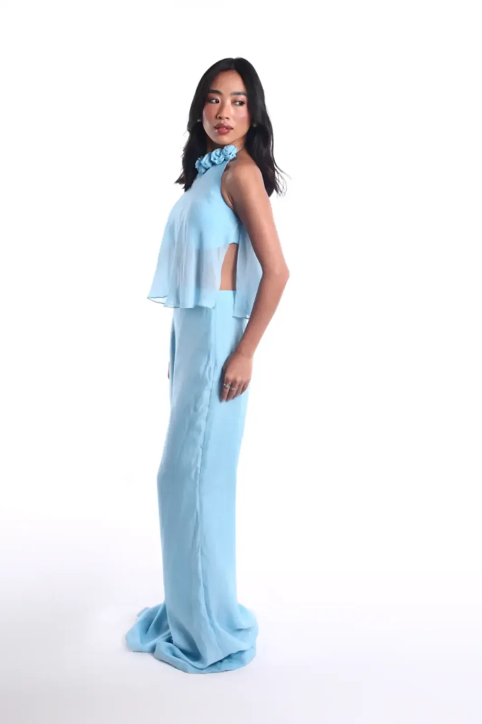 Alira Sustainable Chiffon Top & Pant, sustainable chiffon outfit, eco-friendly fashion, Alira top and pant, chiffon co-ord set, women’s clothing, sustainable style, chiffon pant set, elegant outfit, eco fashion, stylish co-ord